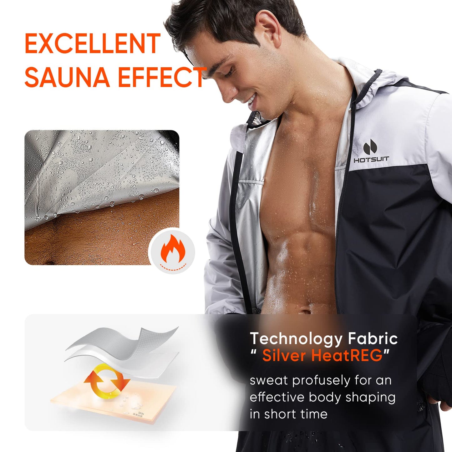 HOTSUIT Sauna Suit for Men Sweat Suits Gym Workout Exercise Sauna Jacket Pant Full Body, White, S