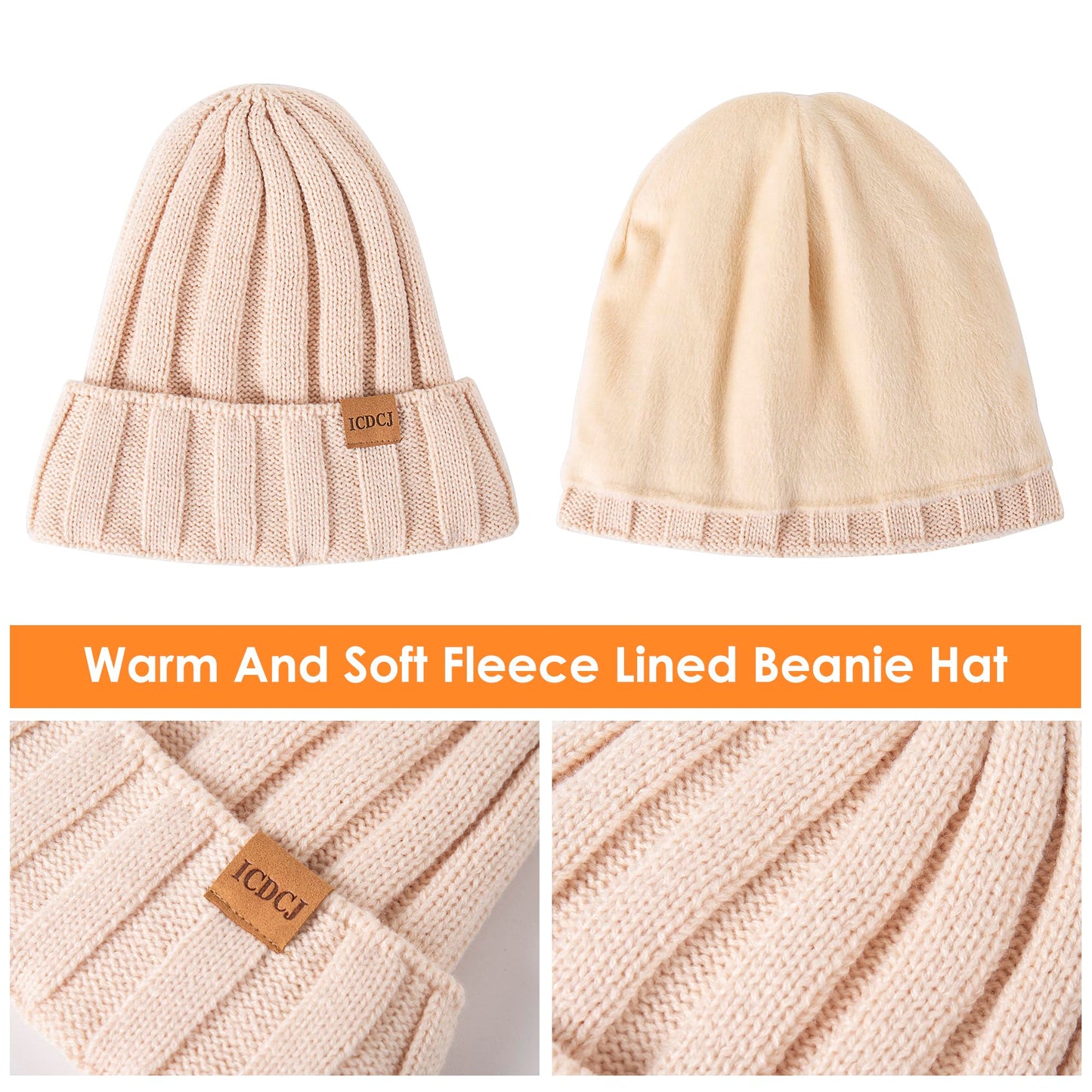 Womens Winter Beanie Warm Knit Hat Long Neck Scarf Touchscreen Gloves Set with Fleece Lined Skull Caps Gifts for Women Men
