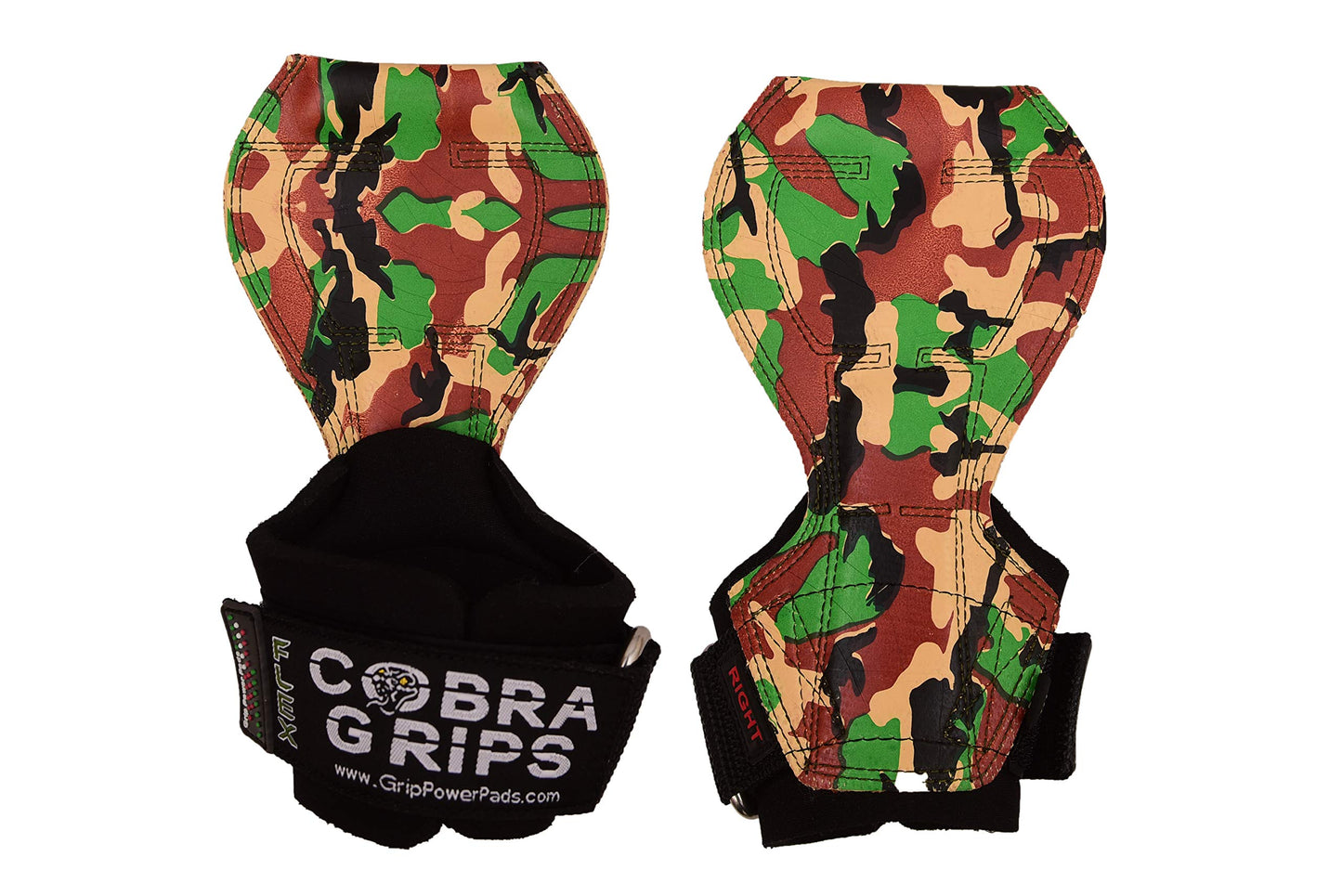2018 Cobra Grips Flex Model Weight Lifting Gloves Heavy Duty Straps Alternative Power Lifting Hooks Best for Deadlifts with Padded Wrist Wrap Support Bodybuilding (Small, Green Camo)