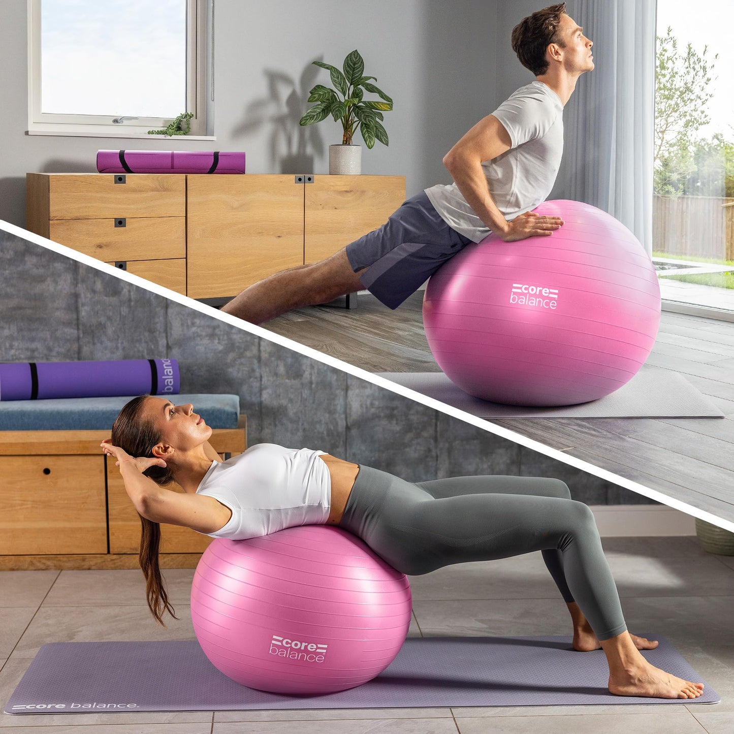 Core Balance Exercise Ball for Workouts, Anti-Burst and Slip Resistant, Swiss Yoga Ball for Pregnancy, Stability, Fitness and Physical Therapy, 4 Sizes, with Pump (25" / 65cm Pink)