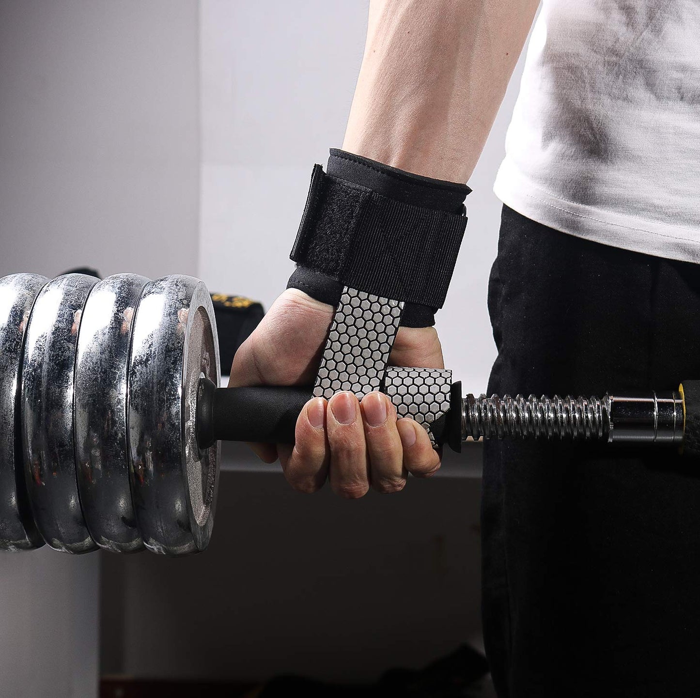 SKDK Strong Cotton Power Lifting Straps Wrist Grips-Deadlift Straps with Neoprene Wrist Padded and Anti-Skid Silicone-for Weightlifting Bodybuilding, Strength Training Pull UP(Pair) (Gray)