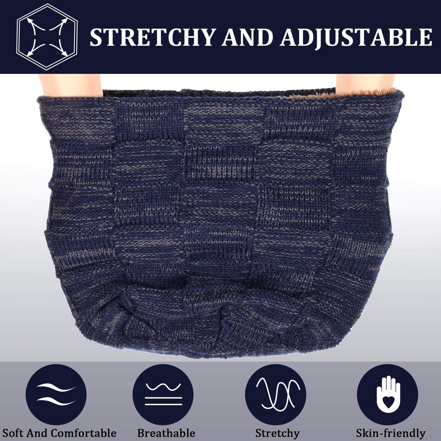 Geyoga 2/3/4 Pack Winter Beanie Hat Warm Slouchy Beanies Men Knitted Beanie Hats Fleece Lined Skully Cap(Black, Navy Blue, Grey, Khaki,4 Pieces)
