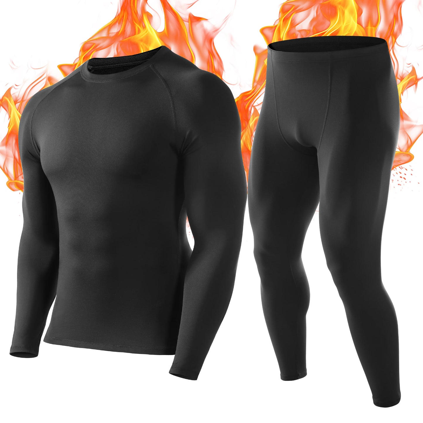 Roadbox Thermal Underwear for Men: Fleece Lined Long Johns Base Layer, Extreme Cold Weather Winter Ski Thermals Top and Bottom Set Black