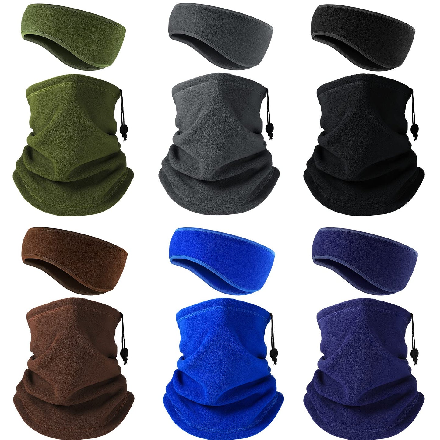 SATINIOR 12 Pcs Winter Neck Gaiters Fleece Neck Warmers Thermal Face Scarf Drawstring Neck Scarf and Ear Warmers Headbands Ear Muffs Head Wrap Fleece Ear Muffs for Men Women Outdoor Sport Activities