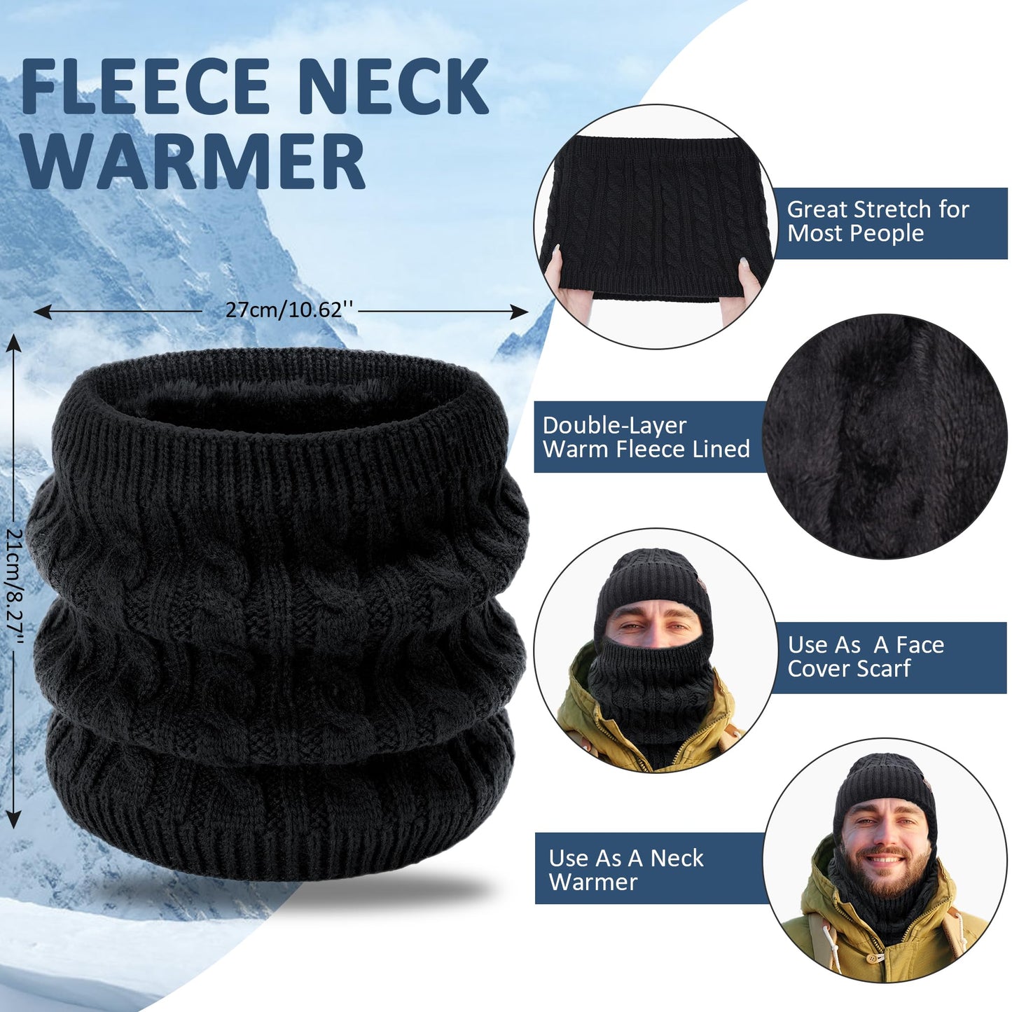 Mens Womens Winter Beanie Hats Touchscreen Gloves Neck Scarf Warmer Set Knit Skull Cap with Fleece Lined Gifts for Men Women Black