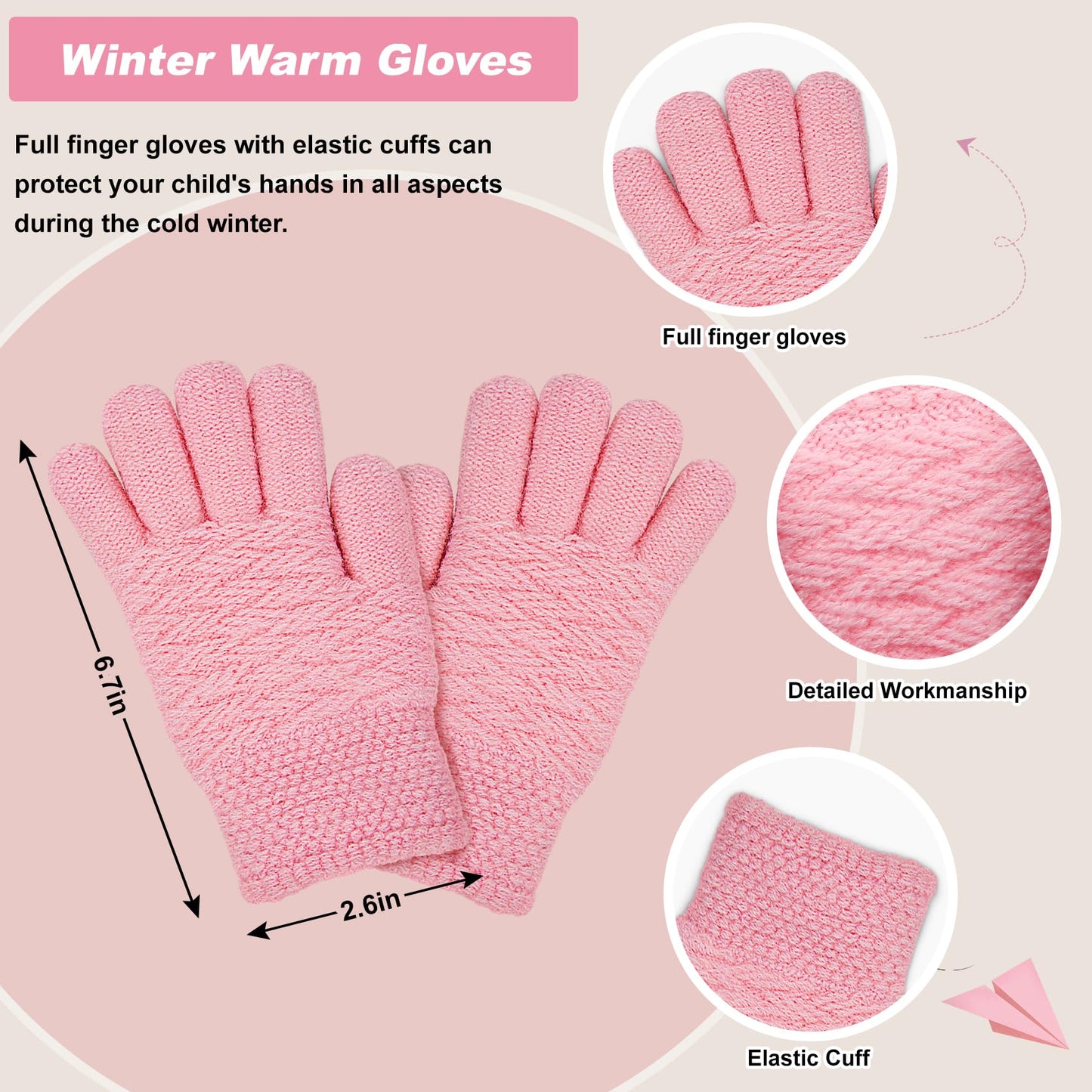 Kids Winter Hat Gloves Scarf Set Toddler Knit Beanie Hat with Pom Pom Neck Warmer Mittens Set for Girls Boys 1-10 Years
