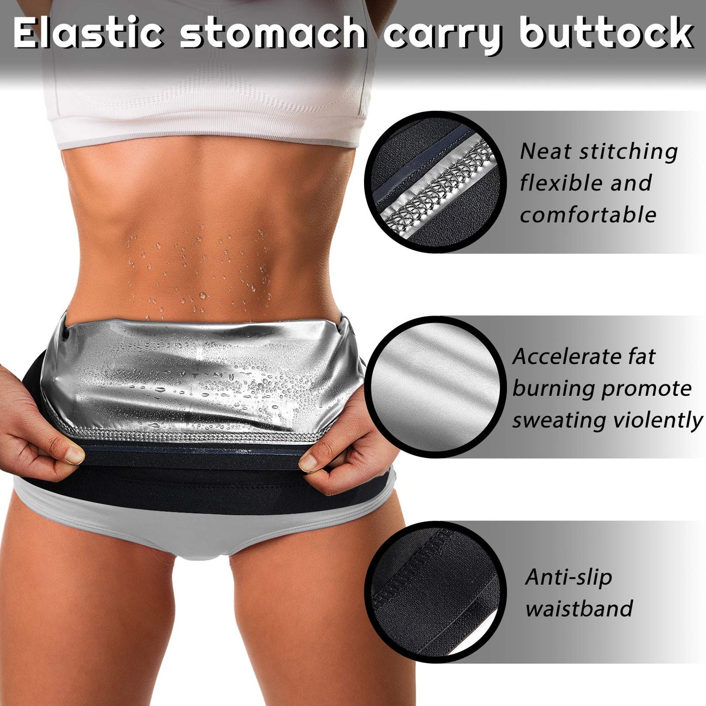 Geyoga Waist Trimmer Sweat Waist Trainer Wrap Stomach Wraps for Women Bodybuilding (Silver Inner,S)