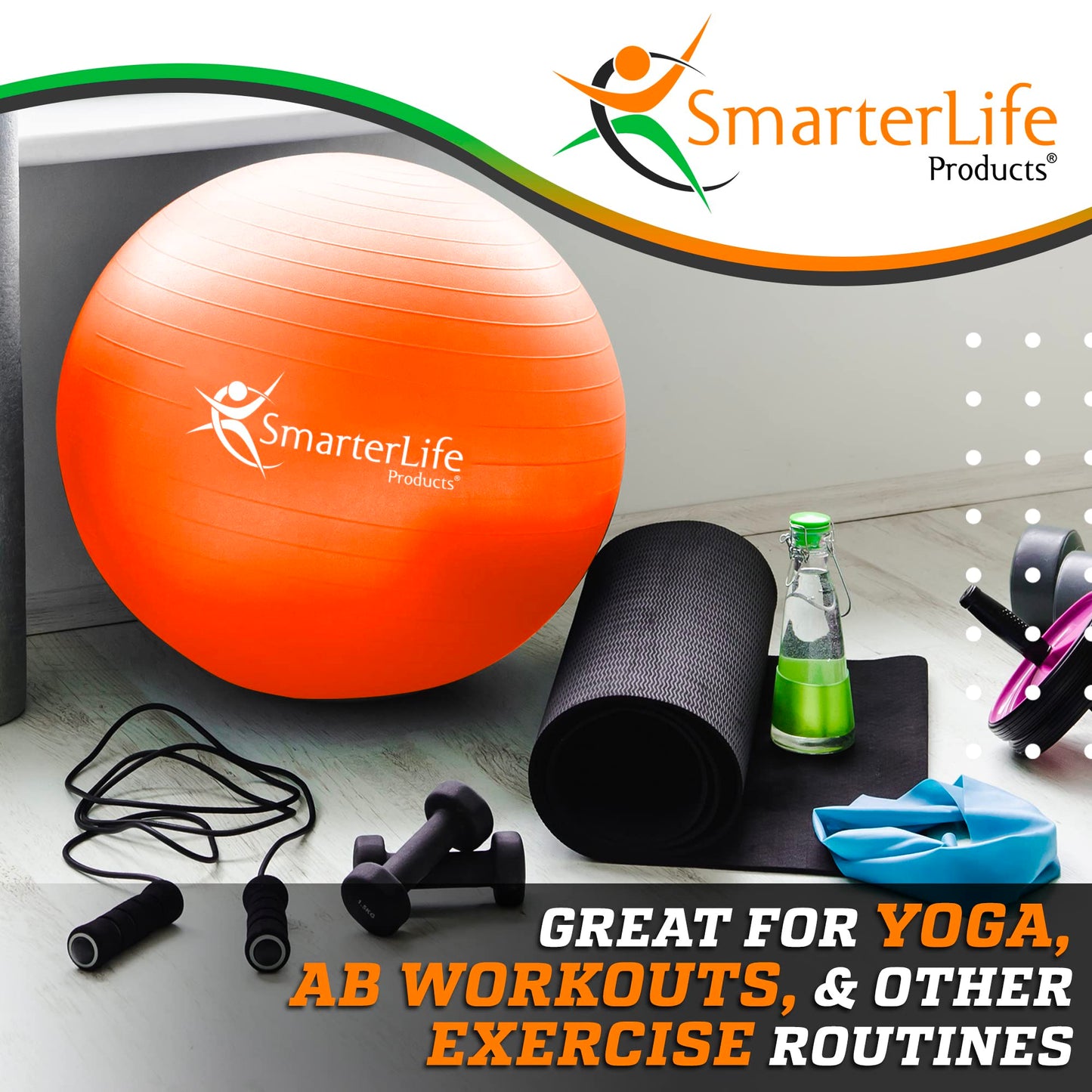 SmarterLife Workout Exercise Ball for Fitness, Yoga, Balance, Stability, or Birthing, Great as Yoga Ball Chair for Office or Exercise Gym Equipment for Home, Non-Slip Design (45 cm, Orange)