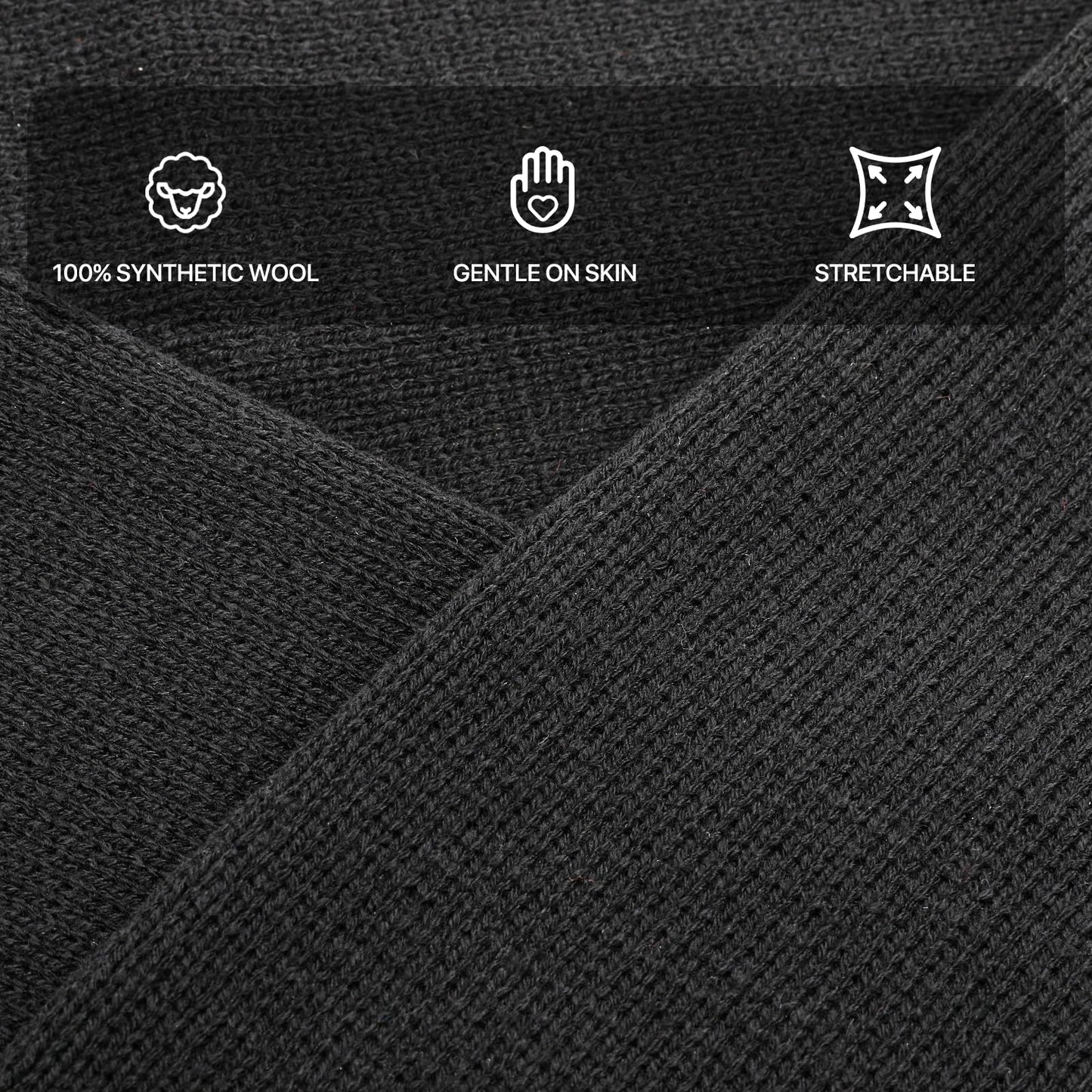 MADOG Winter Warm Knit Synthetic Wool Beanie Hat Scarf Touchscreen Gloves Set for Women Men (Black)