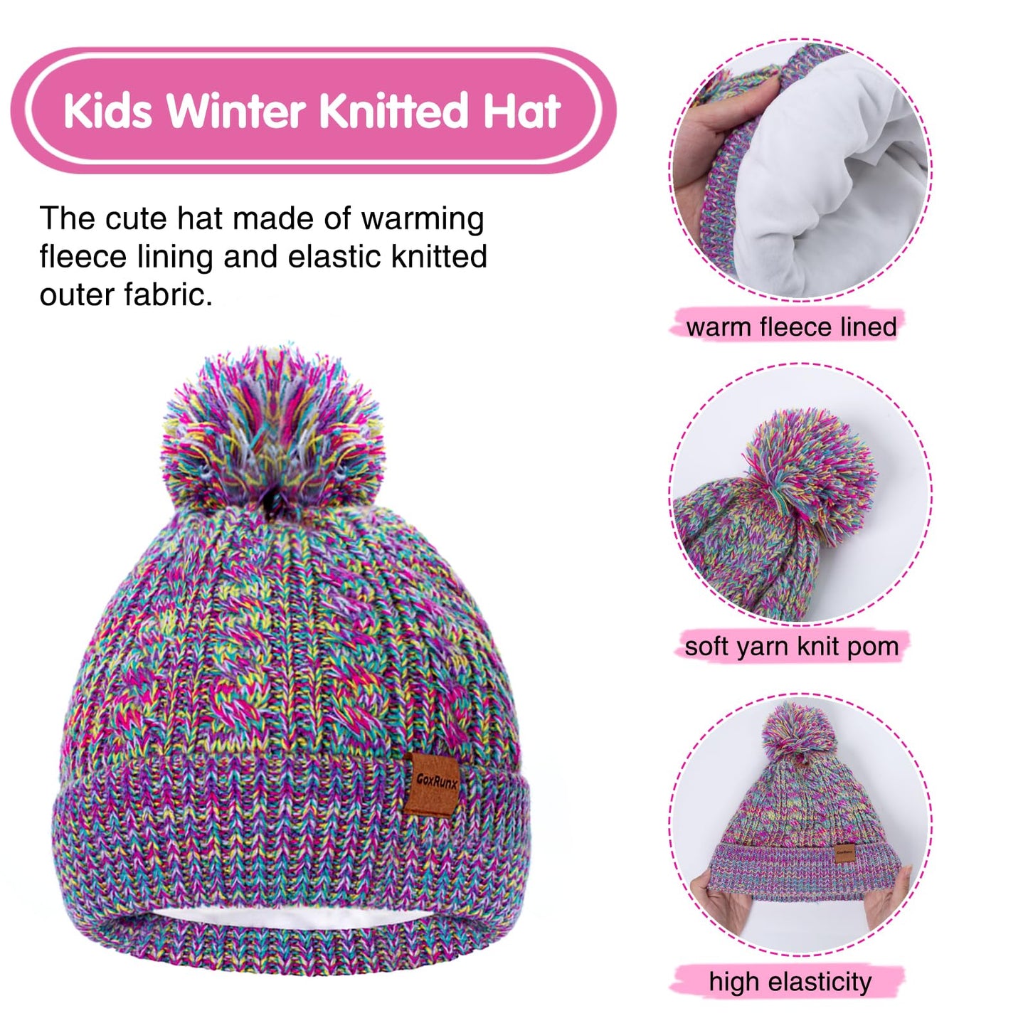 3 Pcs Kids Winter Hat Gloves Scarf Set, Toddler Knitted Beanie Hat Neck Warmer Mittens Fleece Lined Set for Boys and Girls (Grey Mix, 2-8 Years)