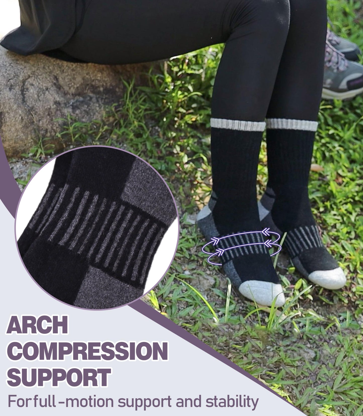 DYW Womens Merino Wool Hiking Socks Thermal Warm Winter Boot Crew Socks Cushion Work Walking Gift Socks 5 Pairs (5 Pairs Black,Medium)