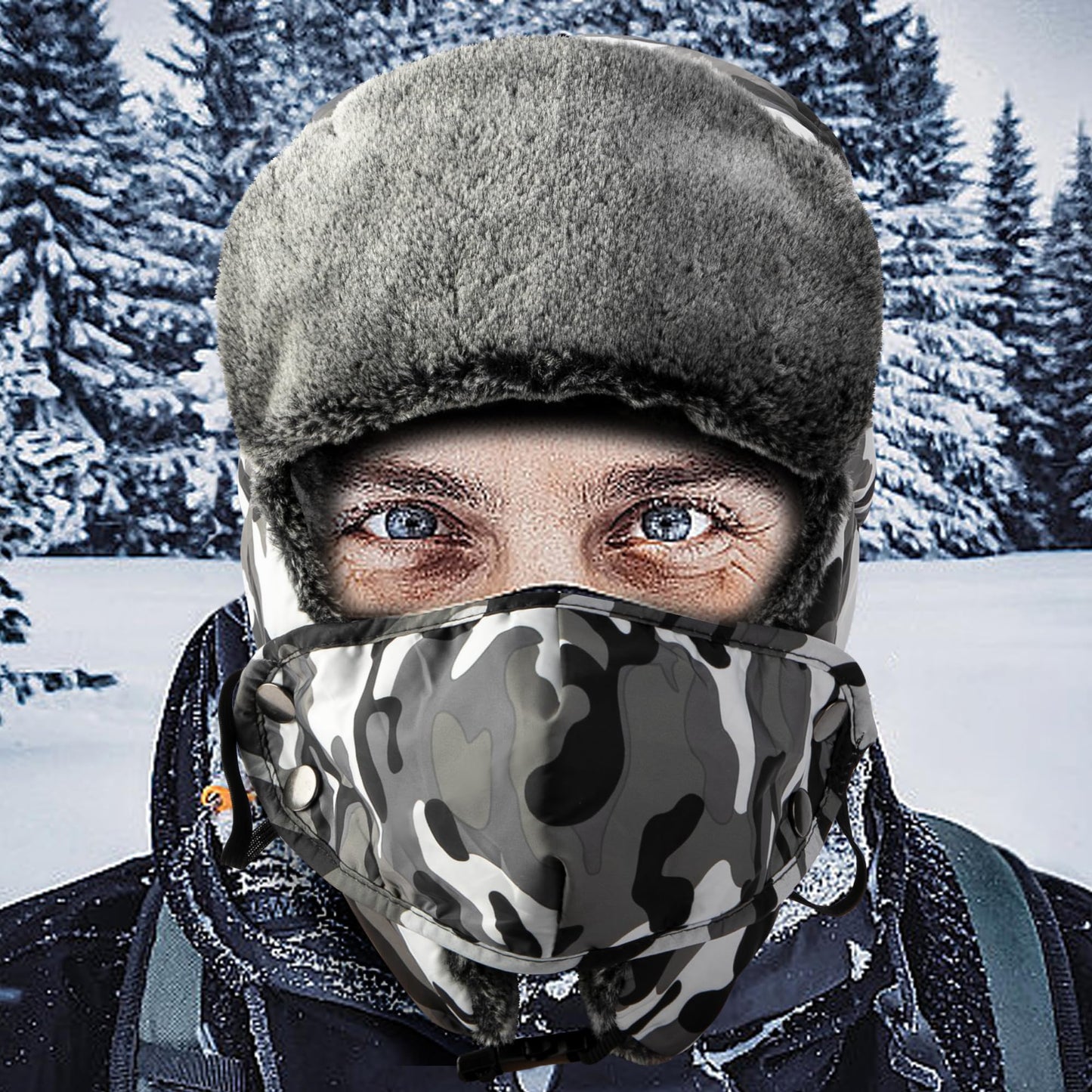 Watayo Winter Hunting Trapper Hat- Camouflage Hat Trapper Hunter Headwear- Waterproof Cold Weather Warm Ski Hunting Hat with Earflap Face Mask for Men Women