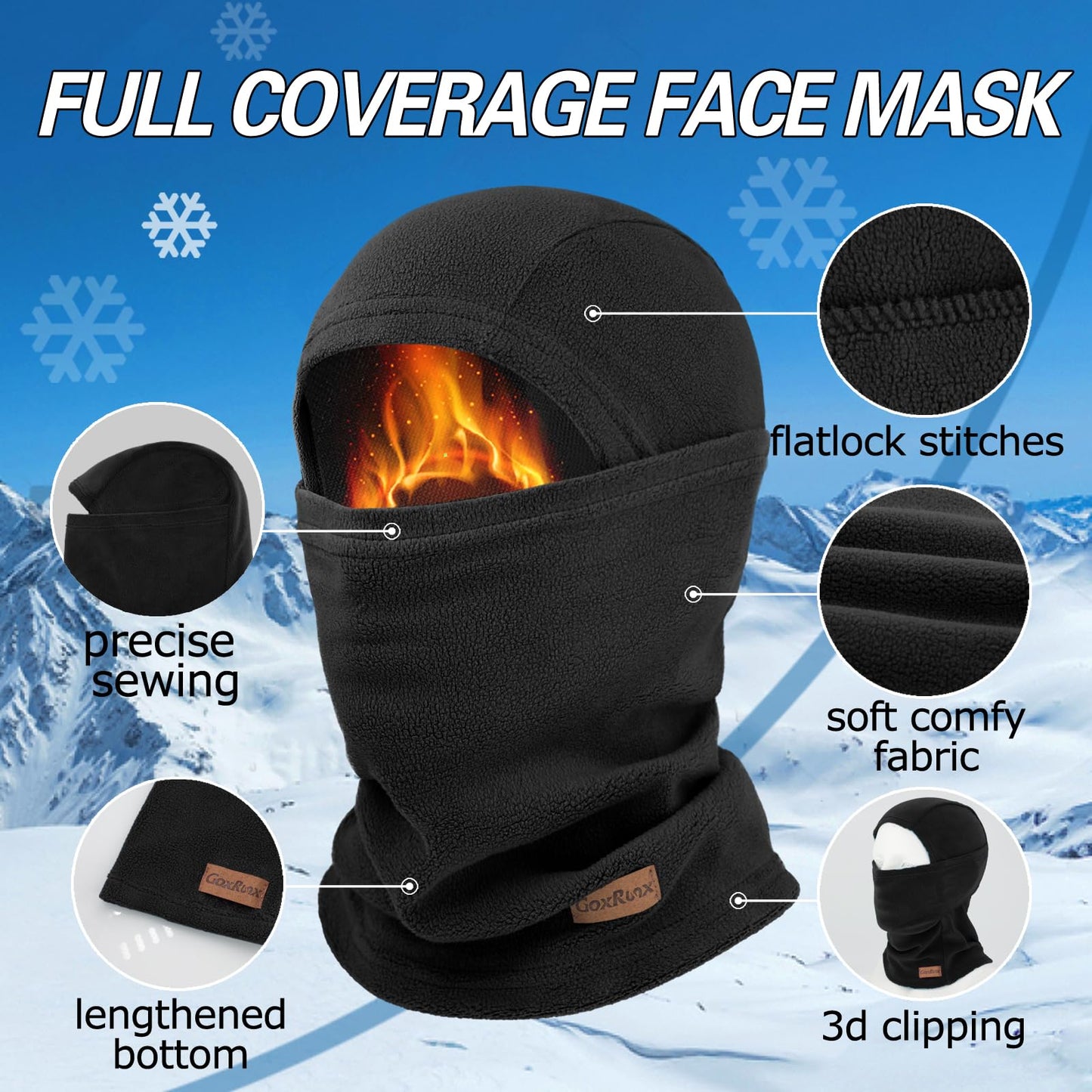 Winter Balaclava Ski Face Mask for Cold Weather (US, Alpha, One Size, Black,Black)