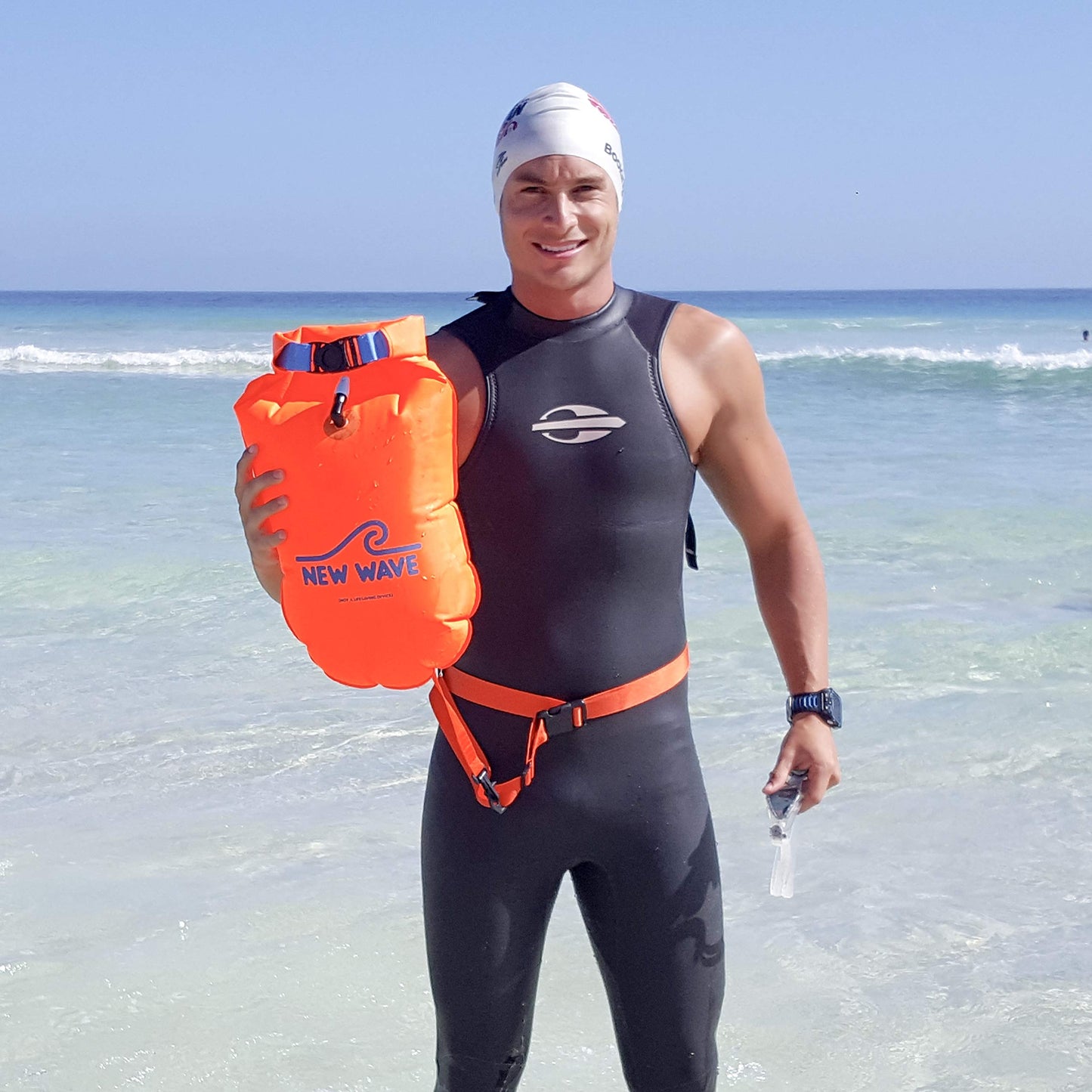New Wave Swim Buoy for Open Water Swimmers and Triathletes - Light and Visible Float for Safe Training and Racing (20L)