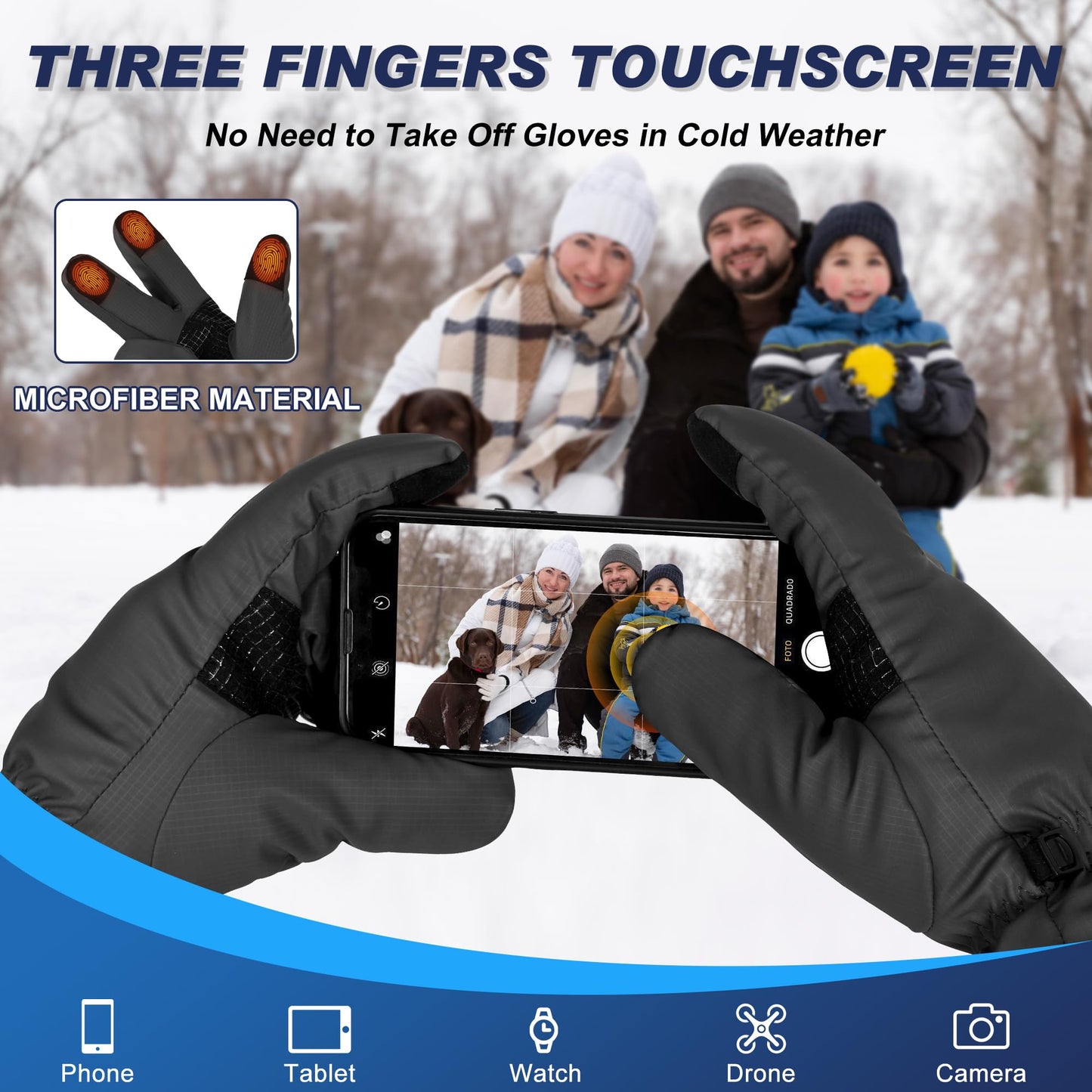 Sukeen Windproof Winter Gloves for Cold Weather, Warm Ski Gloves for Men Women, Anti-Slip Snow Gloves with Touchscreen Fingers, Winter Gloves for Skiing Snowboarding Running Driving Cycling, Black, L