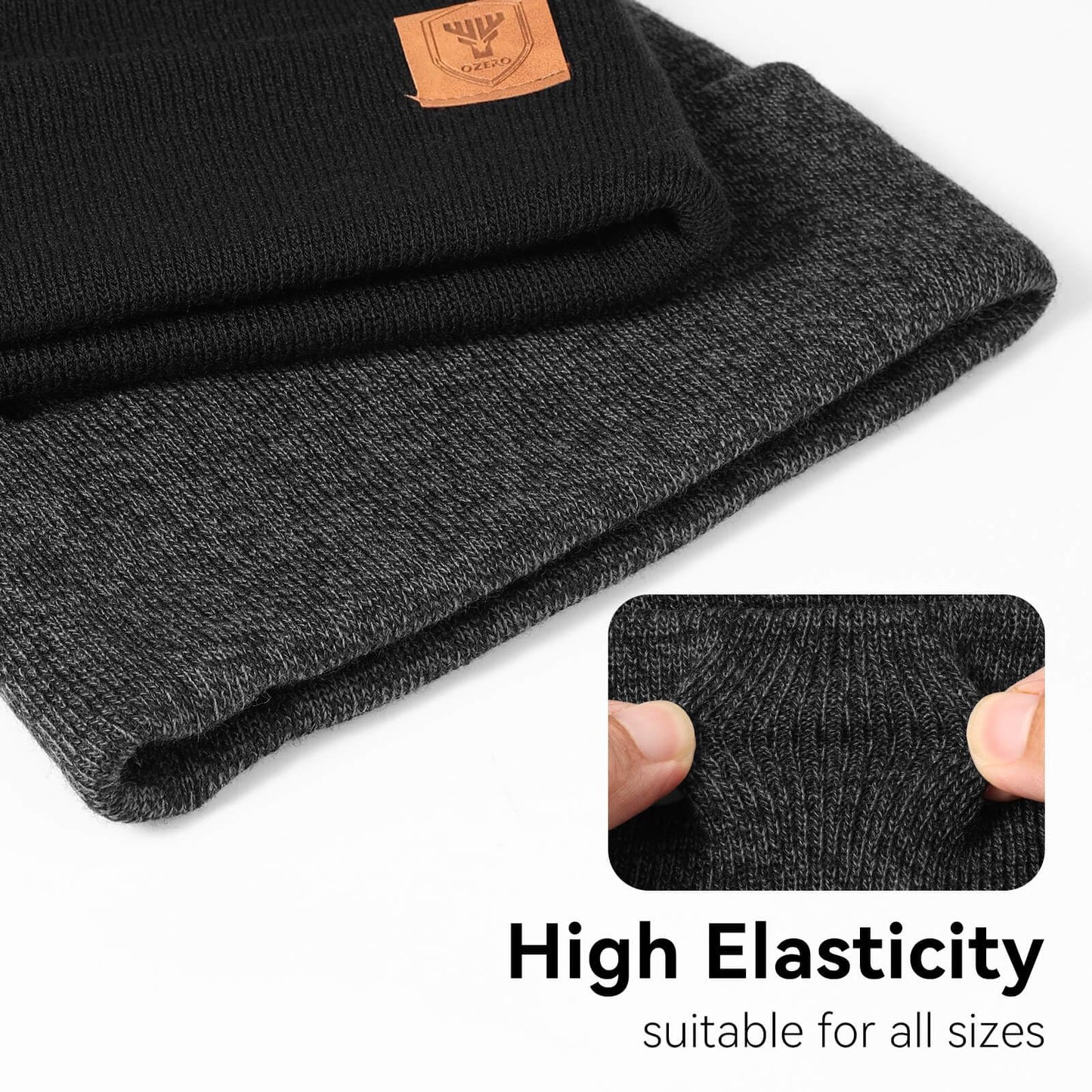 OZERO Winter Beanies for Men Women: 2-Pack Classic Cuffed Thermal Hats, Soft Warm Caps, Fashion Skull Cap for Cold Weather Gray