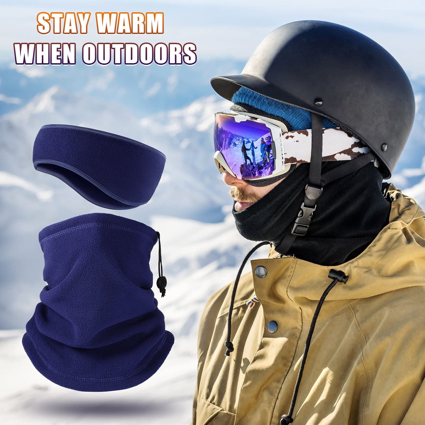 SATINIOR 12 Pcs Winter Neck Gaiters Fleece Neck Warmers Thermal Face Scarf Drawstring Neck Scarf and Ear Warmers Headbands Ear Muffs Head Wrap Fleece Ear Muffs for Men Women Outdoor Sport Activities