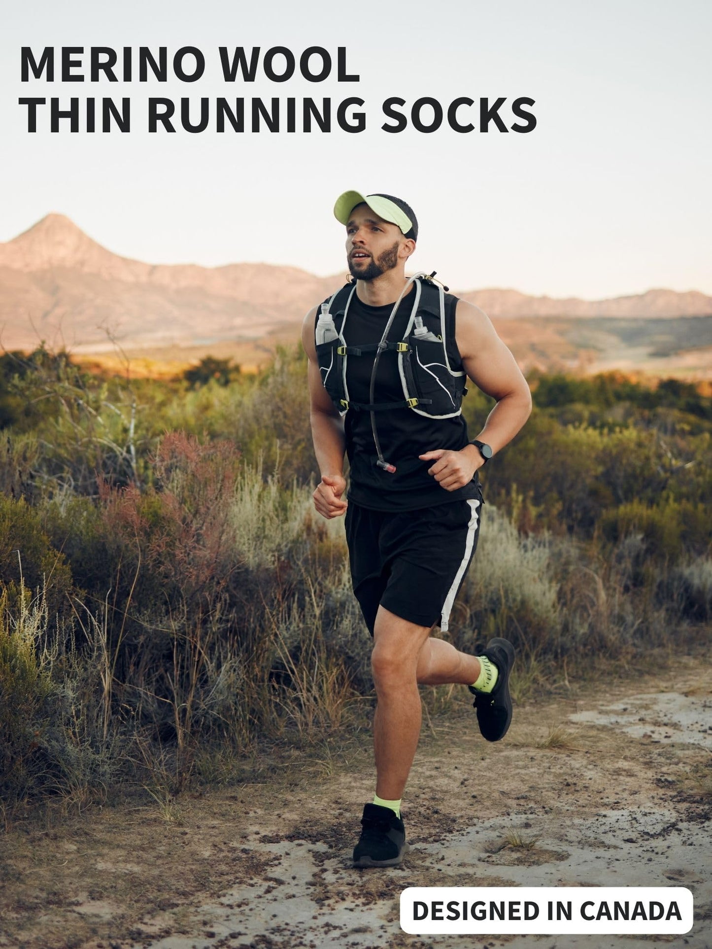 Merino.tech Thin Merino Wool Socks for Women and Men - Merino Wool Running Socks Quarter Style (Sahara Sand Pack of 2, 9-11)