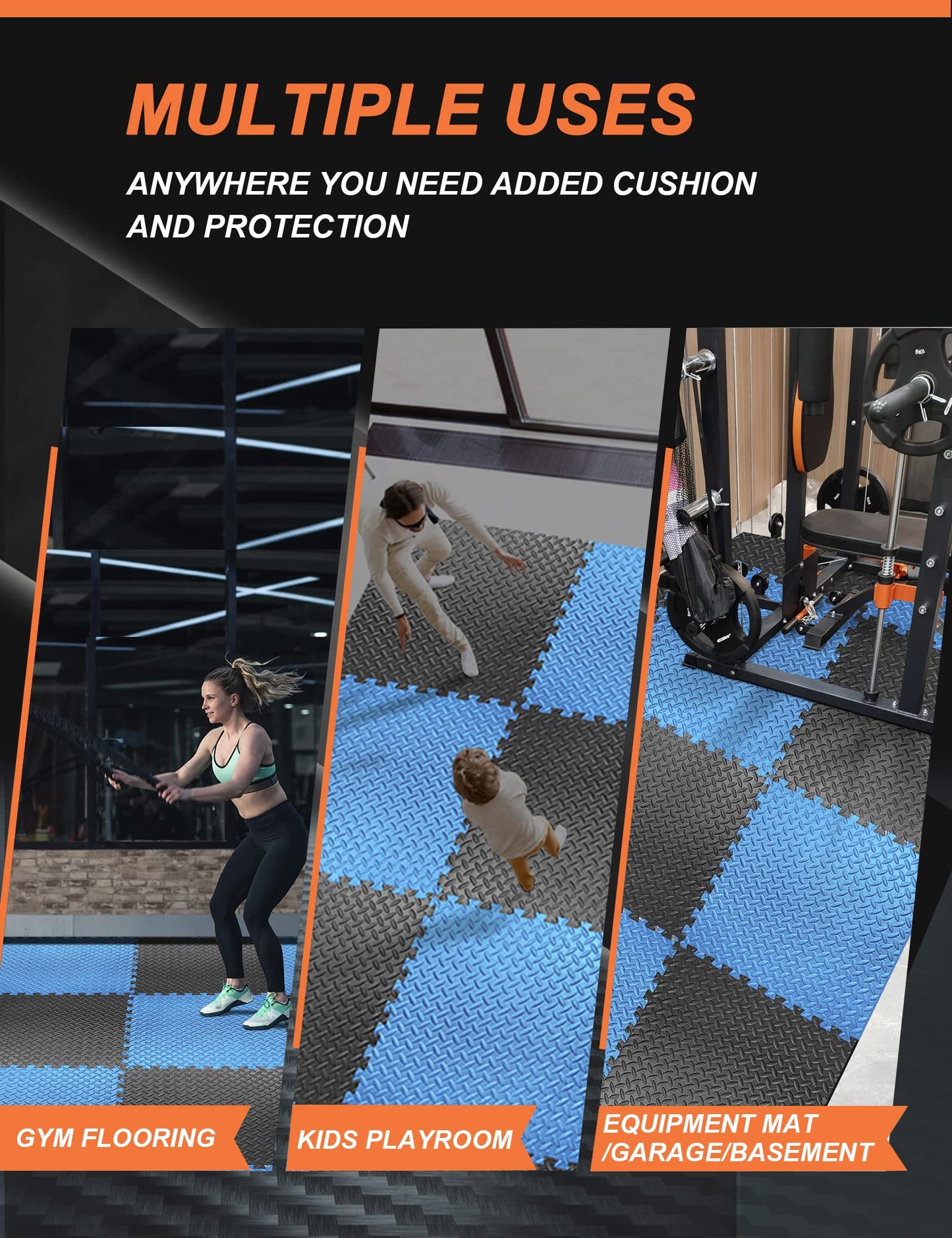innhom Gym Flooring Gym Mats Exercise Mat for Floor Workout Mat Foam Floor Tiles for Home Gym Equipment Garage, 12 Black and 12 Blue