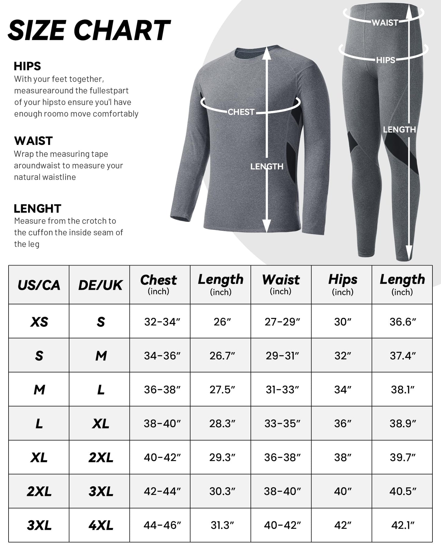 Runhit Thermal Underwear for Men Base Layer Long Underwear Cold Weather Fleece Lined Mens Long John Winter Pants and Shirts Thermal Set XL Grey