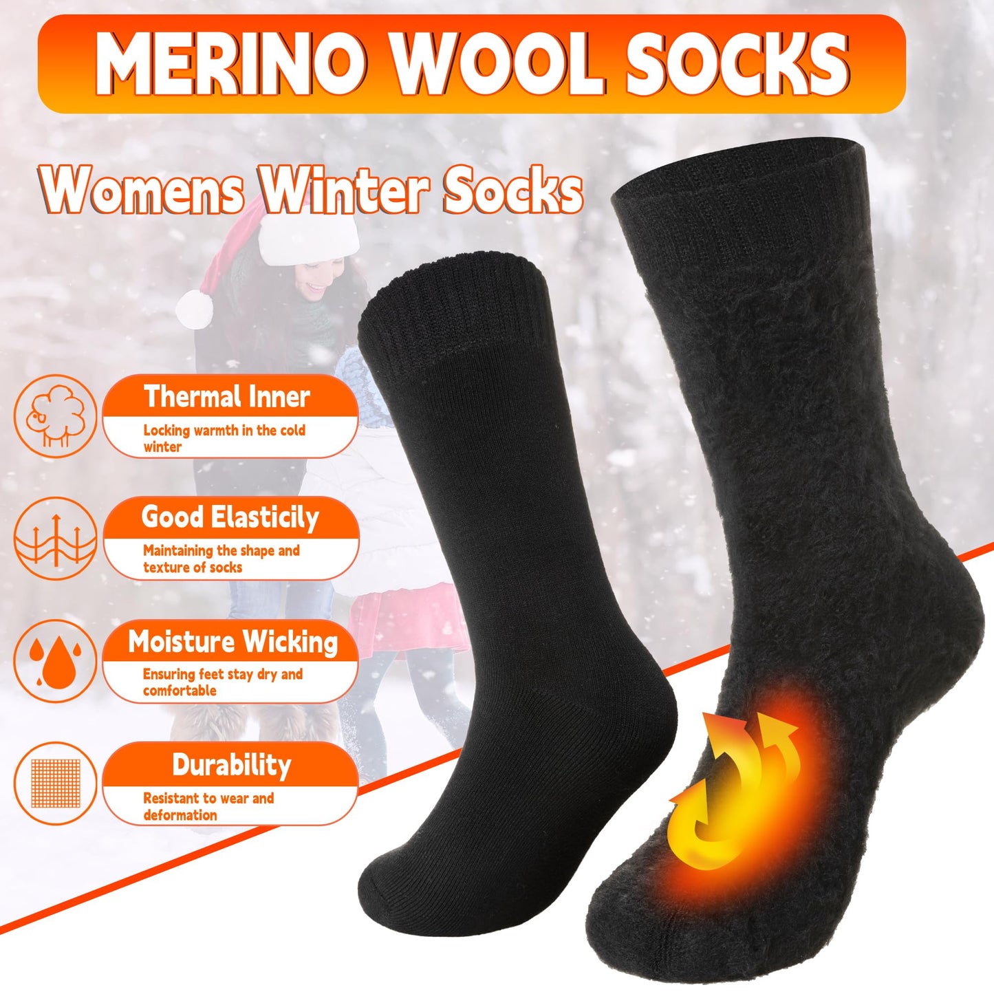 Velice Winter Warm Thermal Socks for Women Extra Thick Insulated Heated Crew Boot Socks for Cold Weather 5 Pairs(Black)