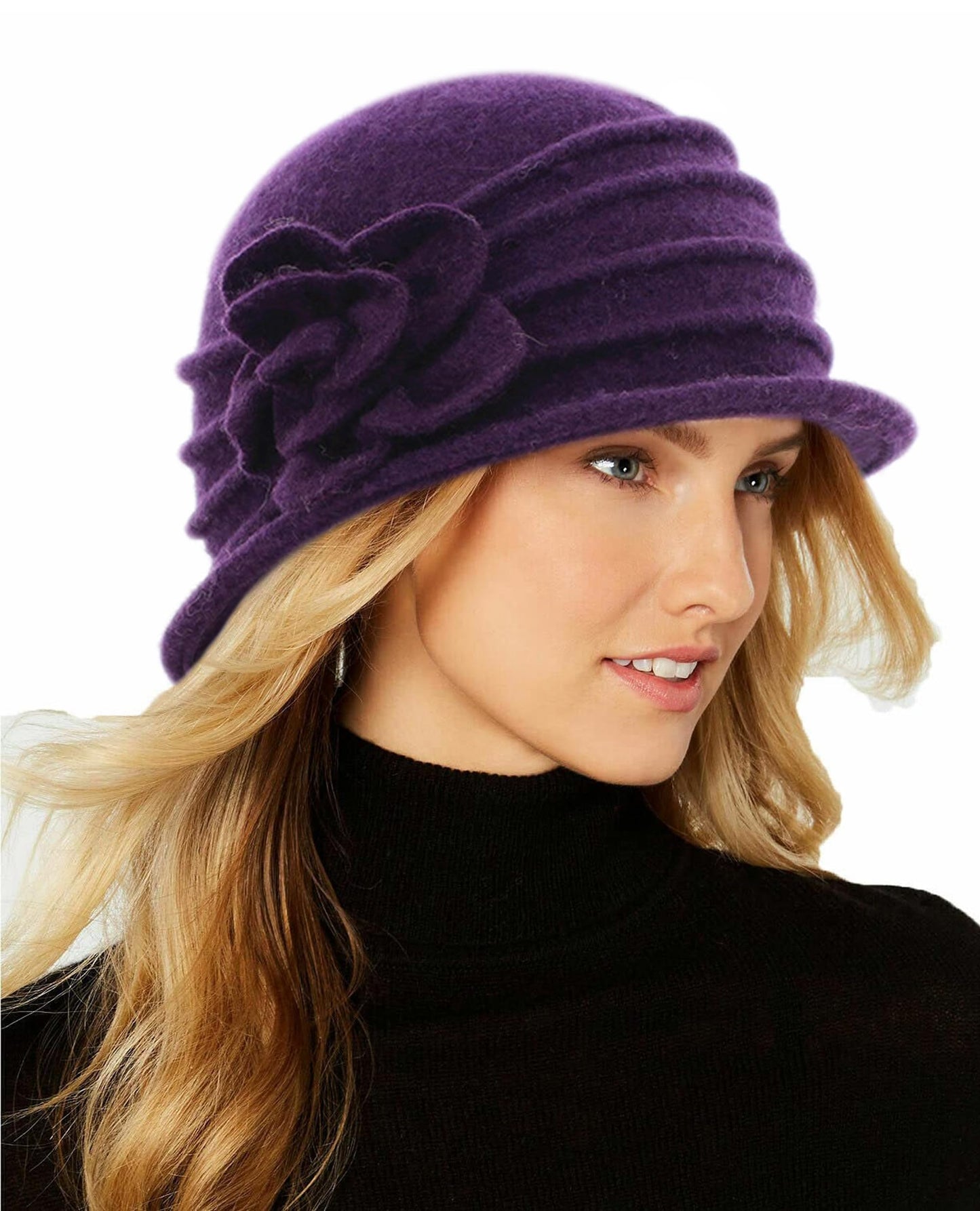 Round Cloche Hat for Women Vintage Wool 1920s Cloche Winter Hat Purple
