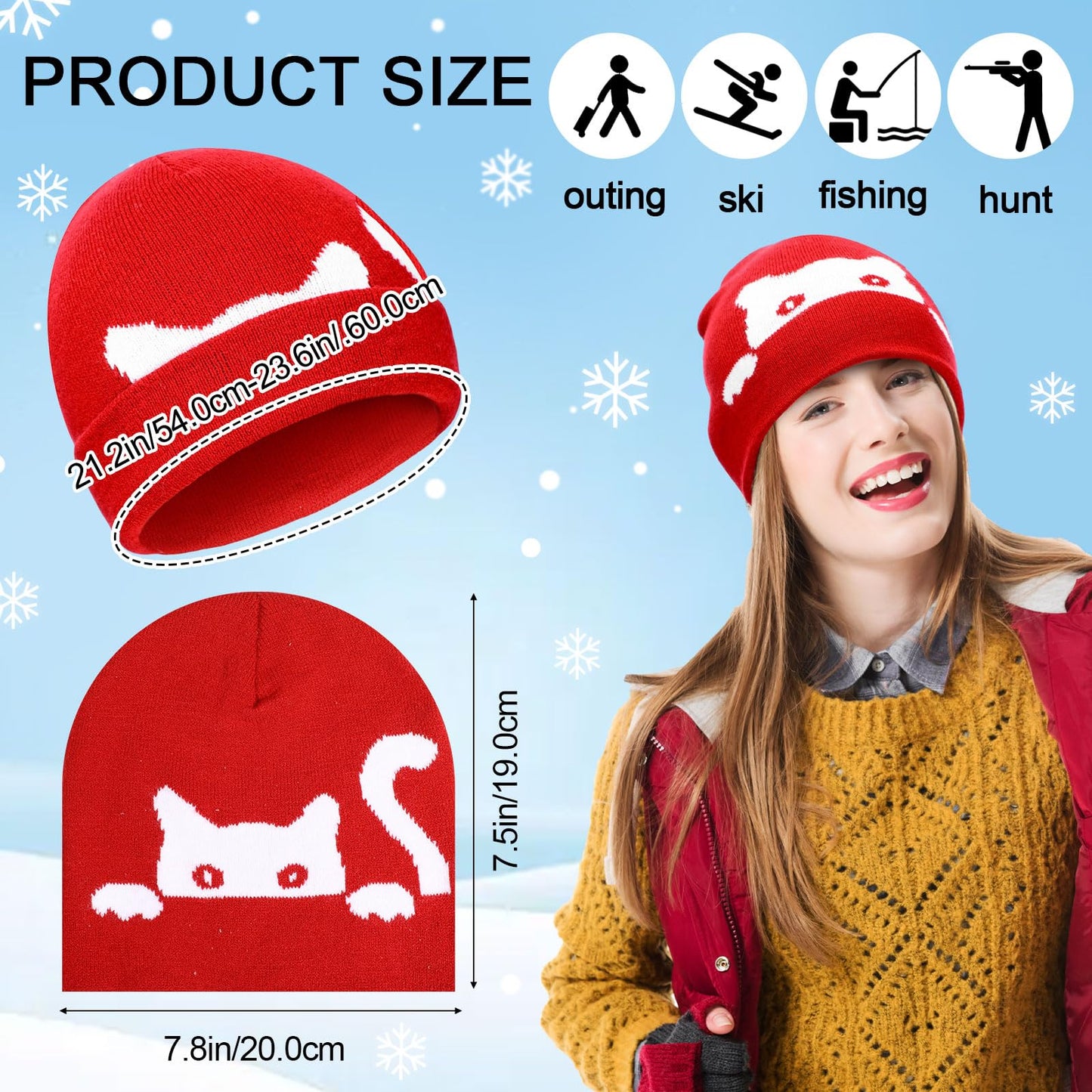 SATINIOR 6 Pieces Women Knit Beanie Hats Touchscreen Gloves Set for Winter Cute Hats Soft Skull Cap Gifts for Christmas(Red, Black, Gray,Cute Style)