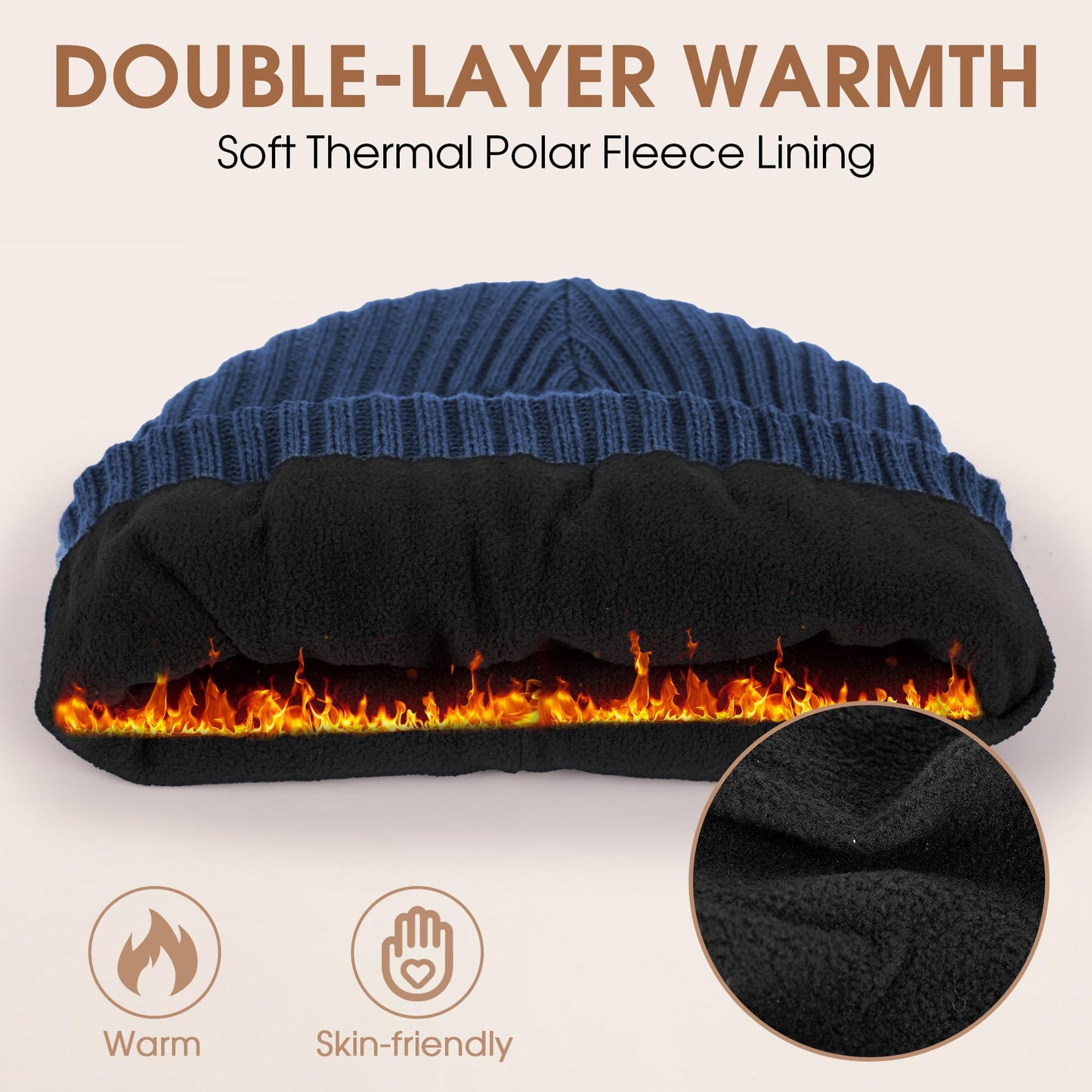 Sukeen Winter Beanie for Men Women Fleece Lined Soft Warm Cuffed Knit Hat Anti-Seepage Skull Cap for Cold Weather Navy Blue
