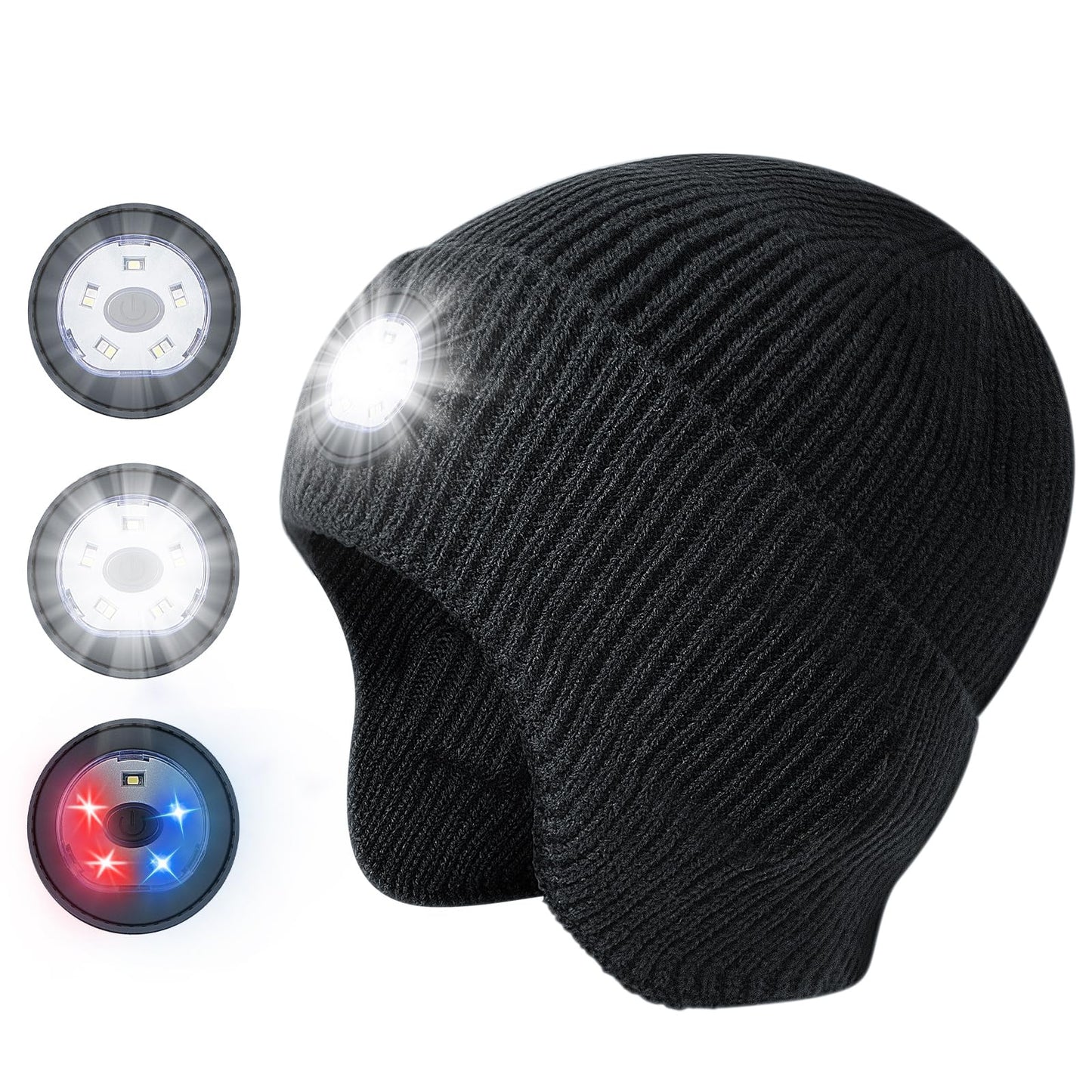 TOUCH TWO Mens Gifts Beanie Hat with Light, USB Rechargeable LED Headlamp Hat, Unisex Winter Hats Warm Knitted Earflap Beanie Stocking Stuffers for Women Men (Black)