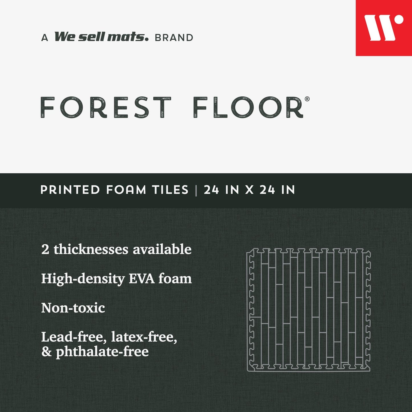 Forest Floor 3/8 Inch Thick Printed Foam Tiles, Premium Wood Grain Interlocking Foam Floor Mats, Anti-Fatigue Flooring – Stylish Flooring Solution, Carbon, 24 Sq Ft