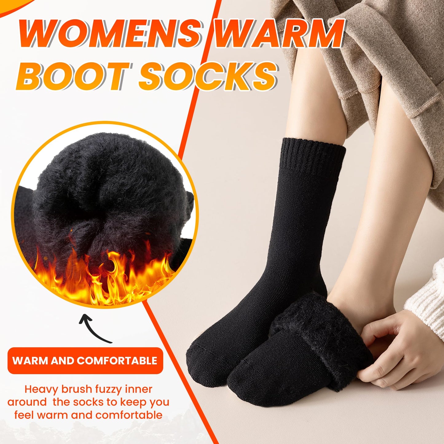 Velice Winter Warm Thermal Socks for Women Extra Thick Insulated Heated Crew Boot Socks for Cold Weather 5 Pairs(Black)