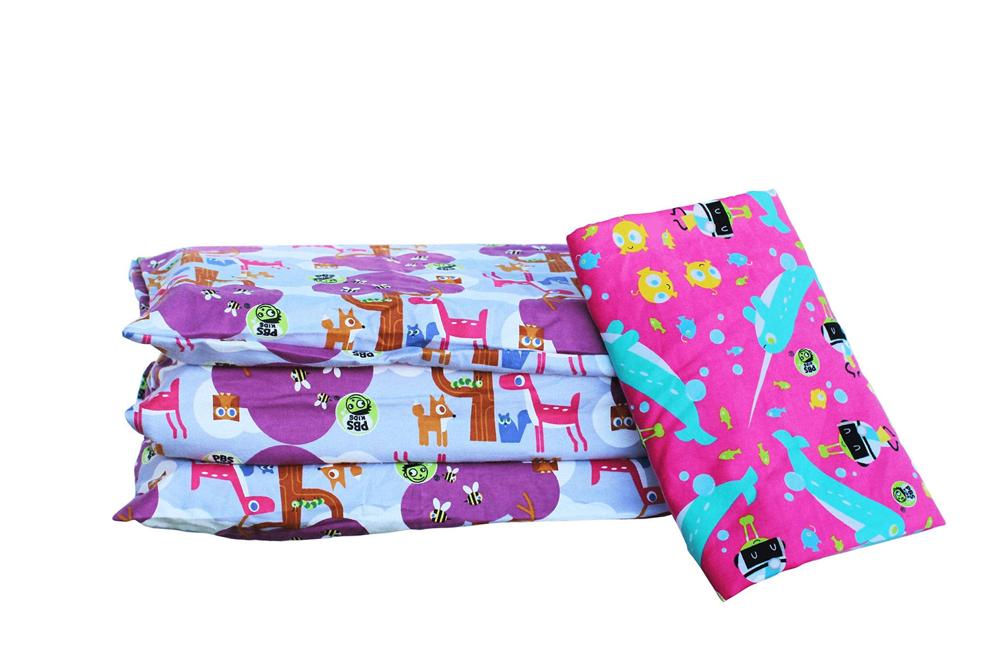 KinderMat + PBS Kids Friends Kit - 1.5" Thick Full Nap Mat and 2 Washable Covers - 47" x 22", Narwhal Expedition and Woodland Friends - Value Bundle Great for Daycare & Family Households