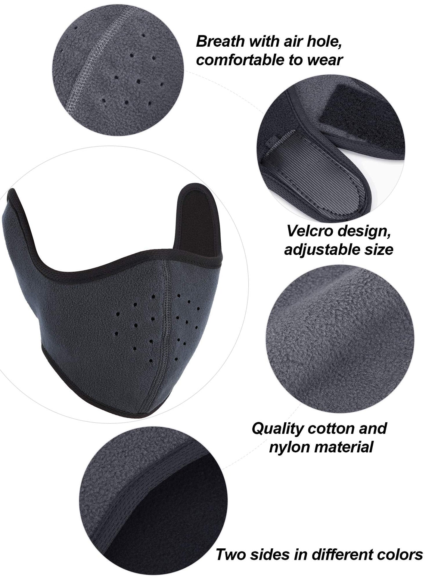 Zhehao 3 Pieces Winter Mask Windproof Ski Face Mask Half Face Mouth Warmer for Ski Bicycle Cycling Motorcycle (Black, Dark Grey, Navy Blue)