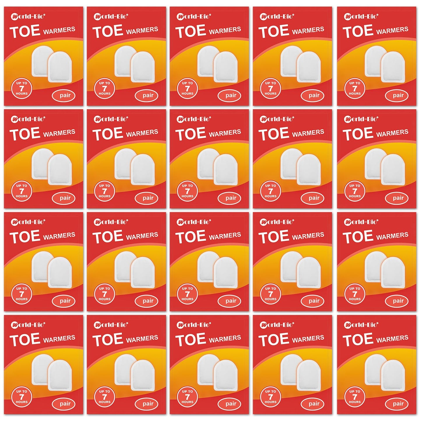 WORLD-BIO Toe Warmers Adhesive - Long Lasting Safe Natural Odorless Air Activated Warmers Up to 8 Hours of Heat - Disposable Toe Warmers Hot Hands Feet 20 Pairs - Mini Patch Keep Warm in Chill Winter