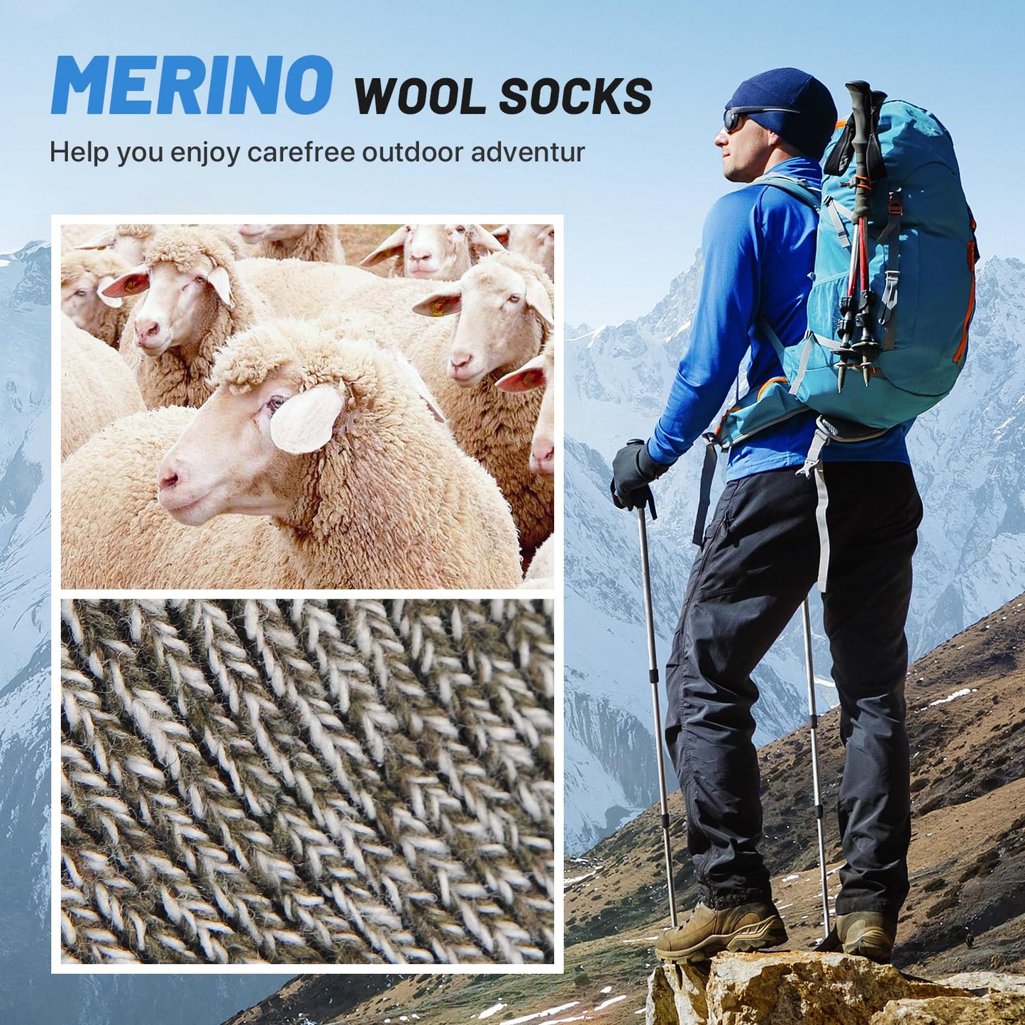 SIMIYA 5 Pairs Merino Wool Socks Mens, Super Thick Mens Hiking Socks Thermal Wool Socks for Cold Weather