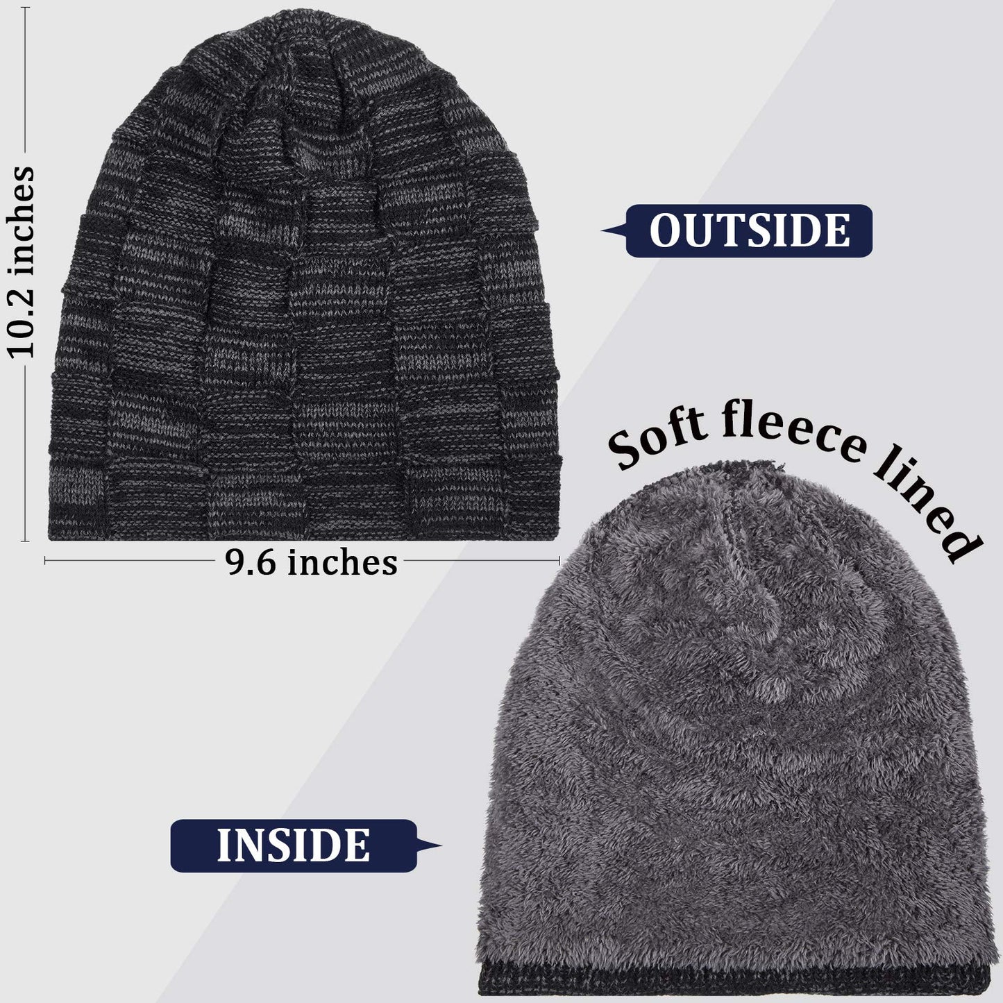 Geyoga 2/3/4 Pack Winter Beanie Hat Warm Slouchy Beanies Men Knitted Beanie Hats Fleece Lined Skully Cap(Black, Navy Blue, Grey, Khaki,4 Pieces)