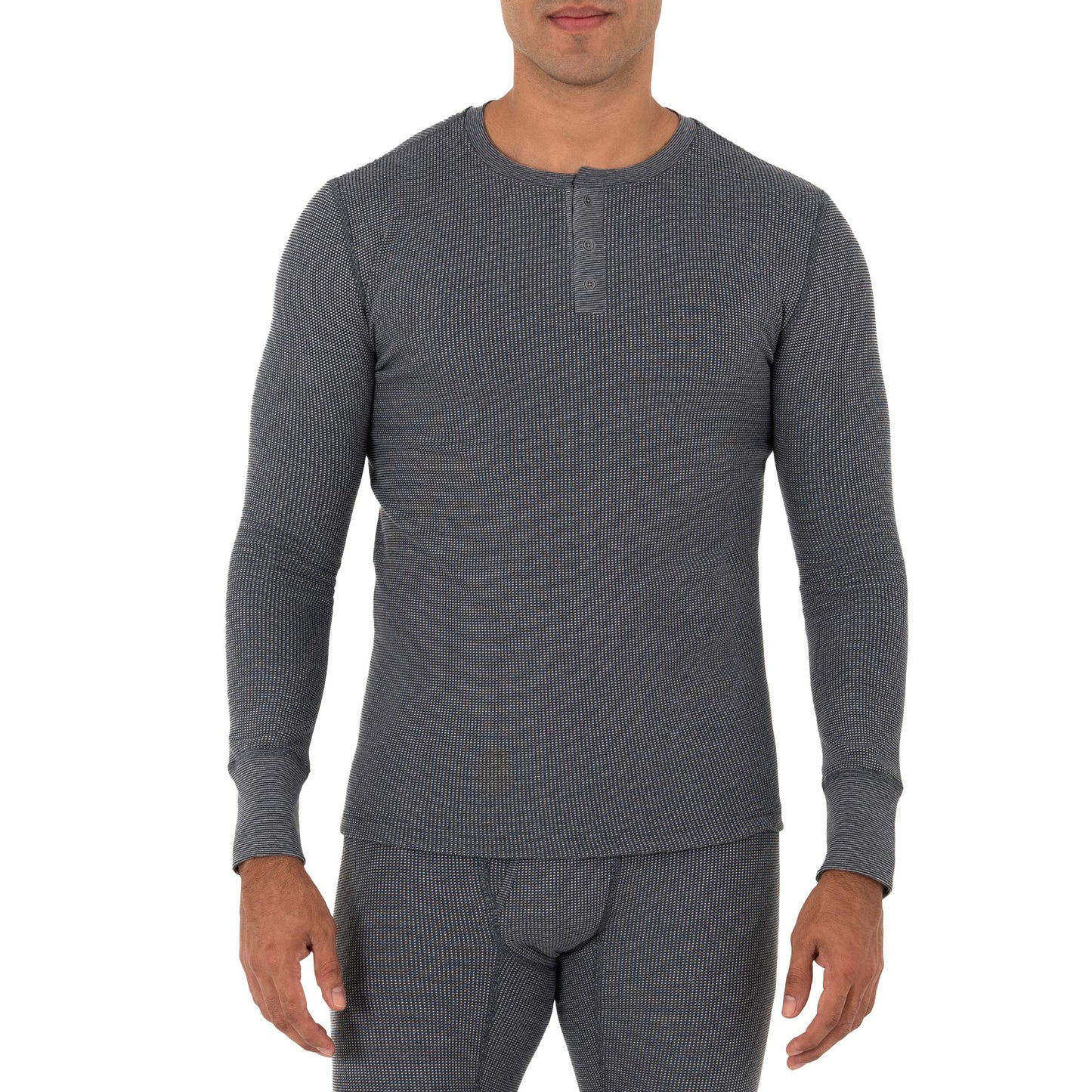 Fruit of the Loom Men's Recycled Waffle Thermal Underwear Henley Top (1 and 2 Packs), Greystone Heather, X-Large