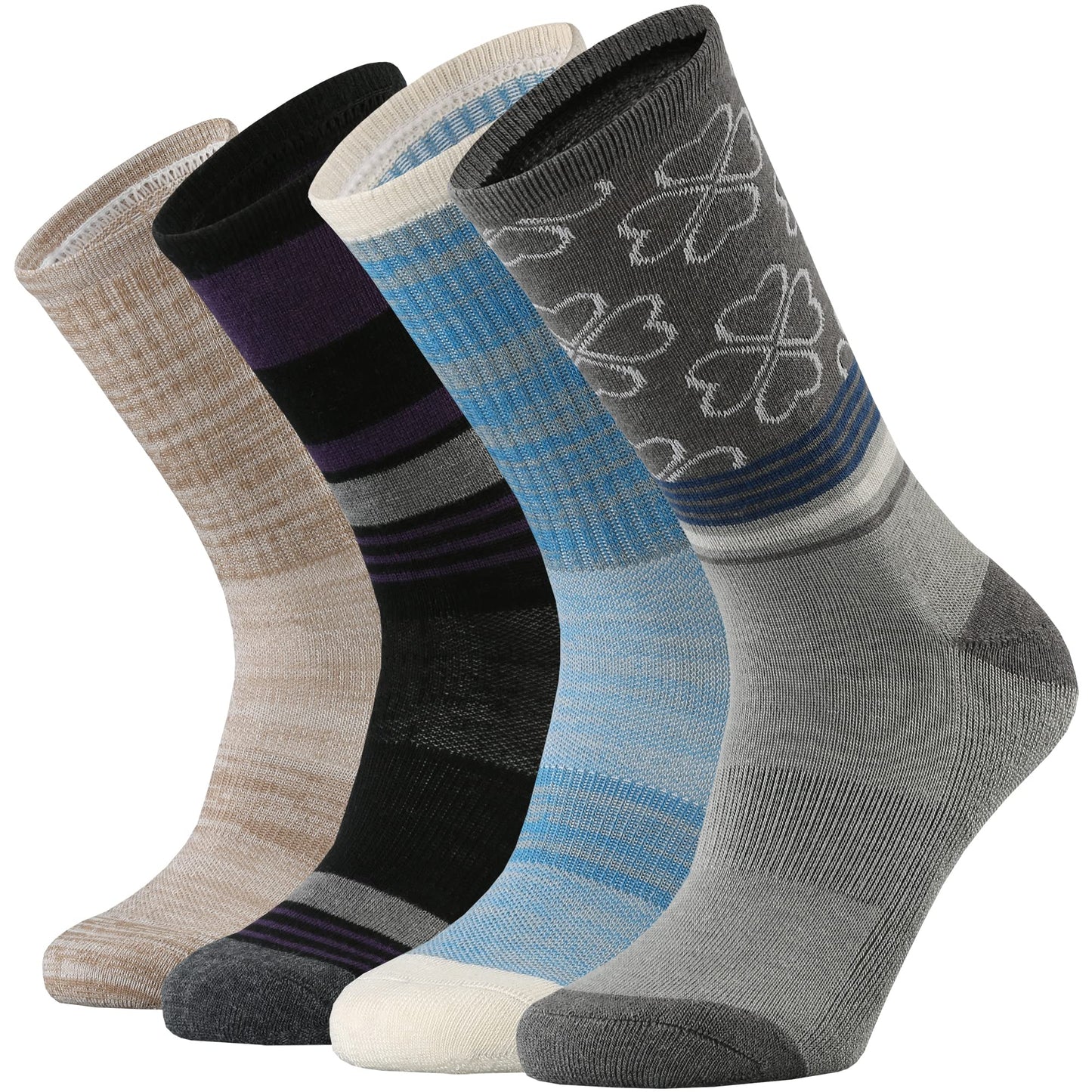 RedHero Women's Merino Wool Cushion Crew Socks with Light Soft Thermal for Ladies Outdoor Hiking Hike Golf Trail Casual(Color4 L)