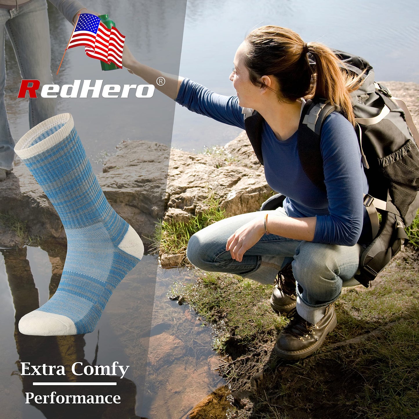 RedHero Women's Merino Wool Cushion Crew Socks with Light Soft Thermal for Ladies Outdoor Hiking Hike Golf Trail Casual(Color4 L)