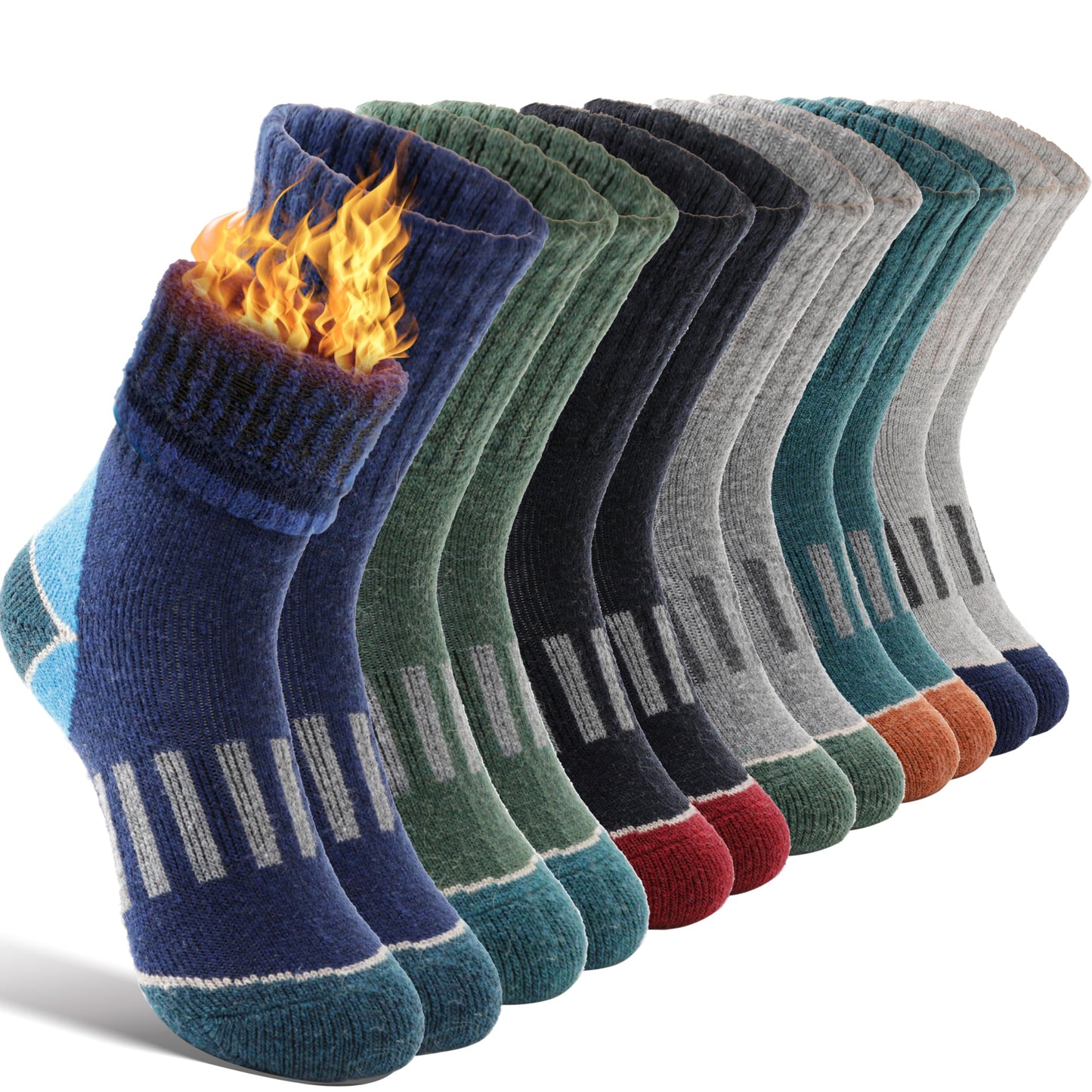 EBMORE Kids Merino Wool Hiking Socks Boys Toddlers Girls Winter Thermal Thick Warm Boot Cushion Ski Snow Gift Socks Stocking Stuffers 6 Pairs (Color matching, 12-15 Y)