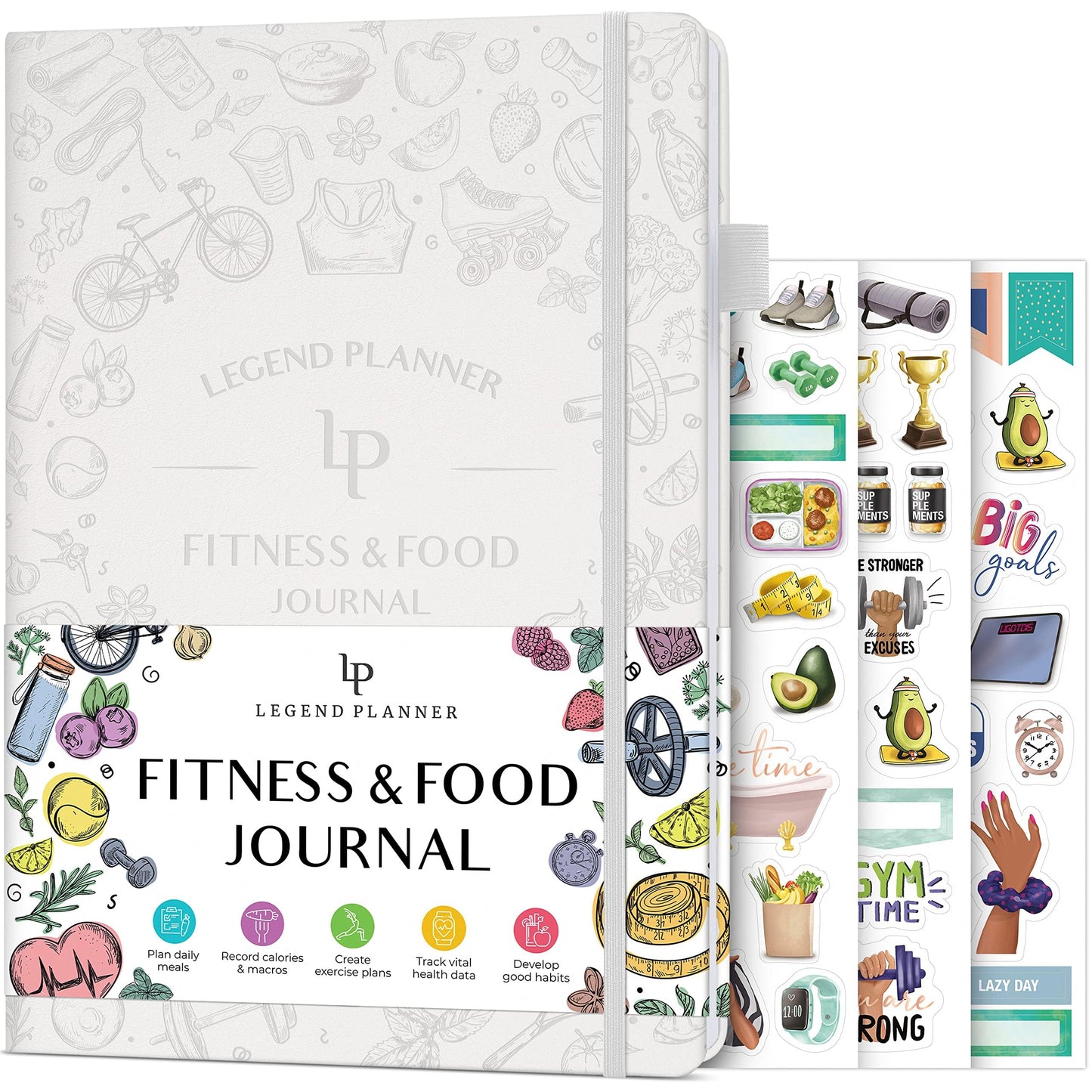 Legend Fitness & Food Journal – Nutrition & Workout Planner with Exercise Calendar & Nutrient Tracker – Gym Training & Diet Log Book for Women & Men – Lasts 3 Months, 7.5”x10” (White)