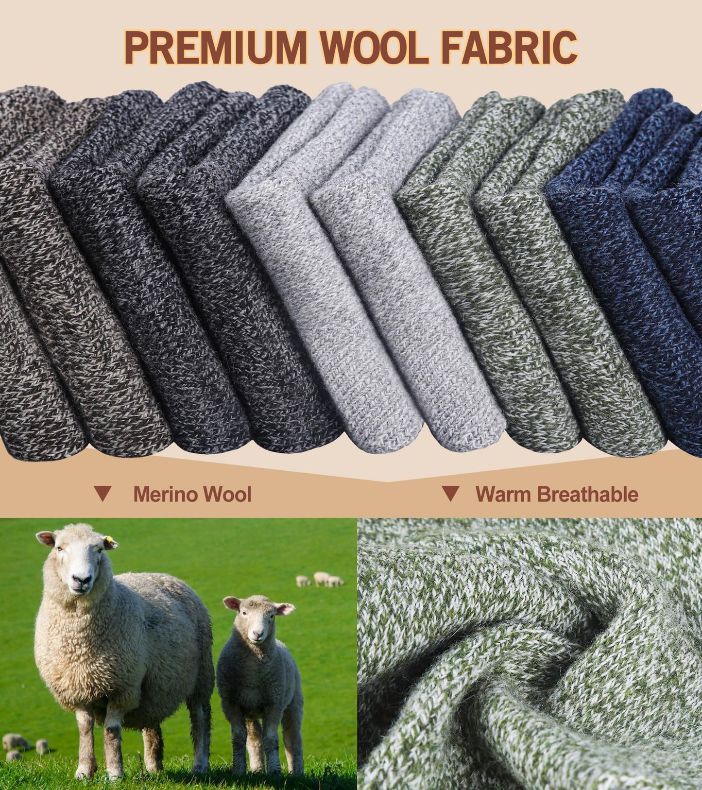 Yeblues 5 Pairs Merino Wool Socks Mens, Thick Warm Winter Socks, Hiking Socks Soft Casual Socks for Men,SIZE 6-13