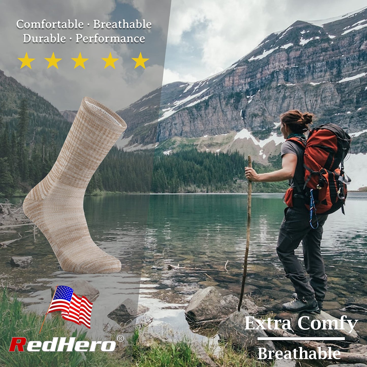 RedHero Women's Merino Wool Cushion Crew Socks with Light Soft Thermal for Ladies Outdoor Hiking Hike Golf Trail Casual(Color4 L)