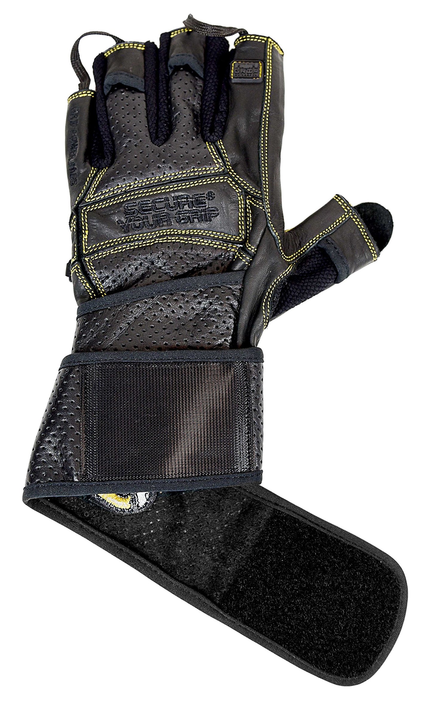 Elite Leather Gym Gloves with Built in 2" Wide Wrist Wraps Best Leather Glove Design for Weight Power Lifting Bodybuilding & Strength Training Workout Exercises (Yellow, Medium)