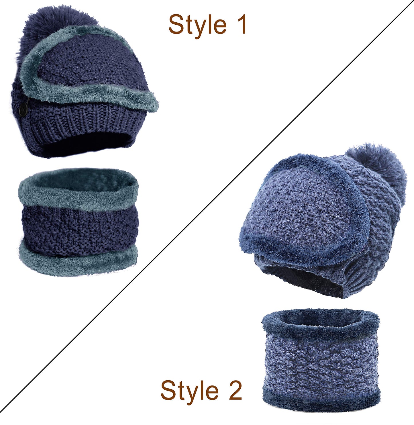 3-Pieces Winter Hat Scarf Mask Set Thick Knit Hat Warm Snow Ski Skull Cap for Men Women, Navy