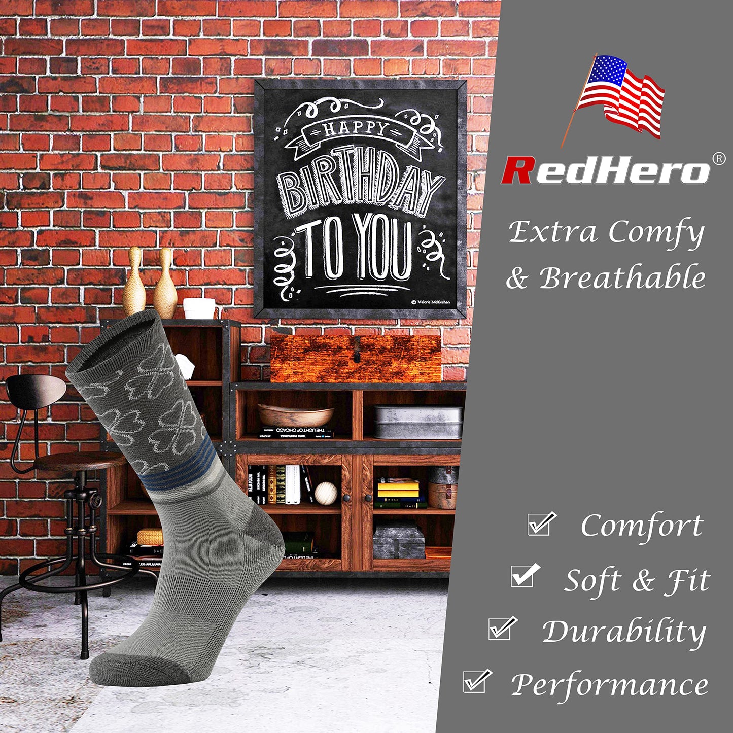 RedHero Women's Merino Wool Cushion Crew Socks with Light Soft Thermal for Ladies Outdoor Hiking Hike Golf Trail Casual(Color4 L)