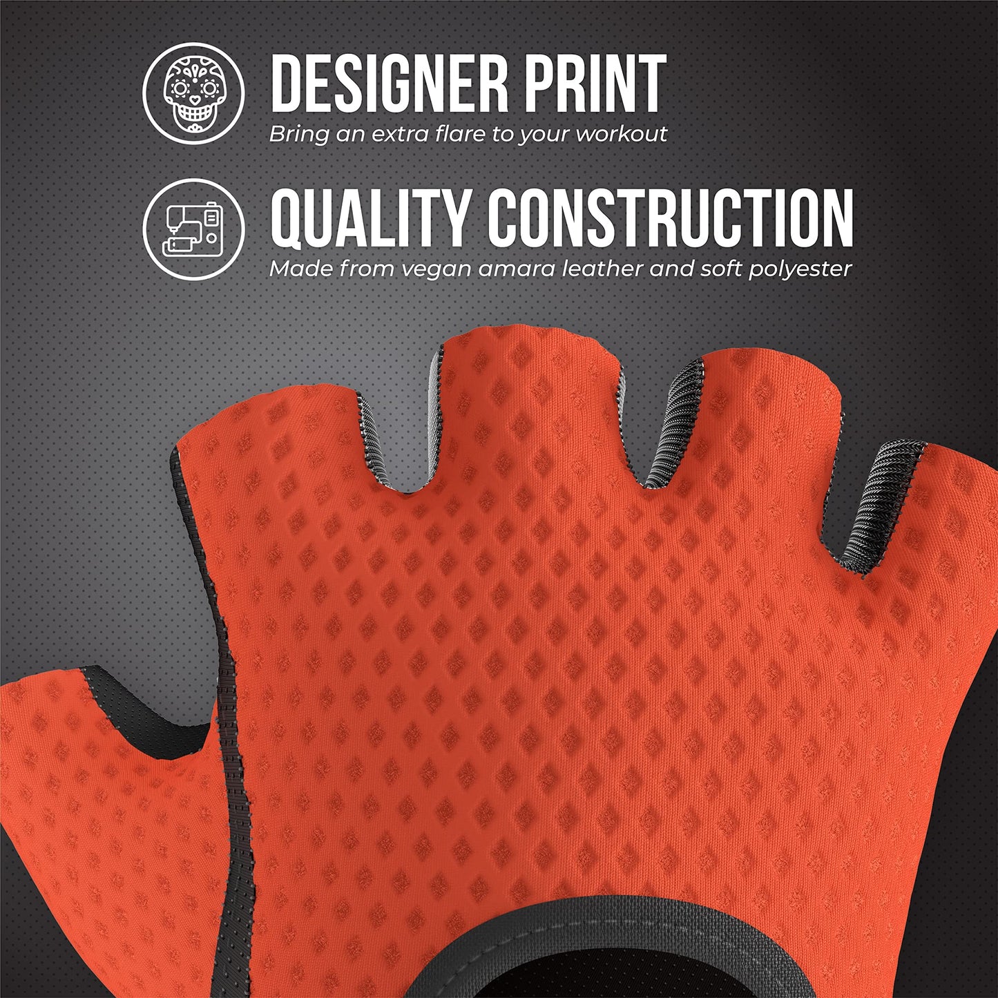 Contraband Pink Label 5307 Womens Designer Workout Gloves | Low Sweat Diamond Mesh Fabric w/Grip-Lock⢠Silicone Palm (Orange, X-Small)