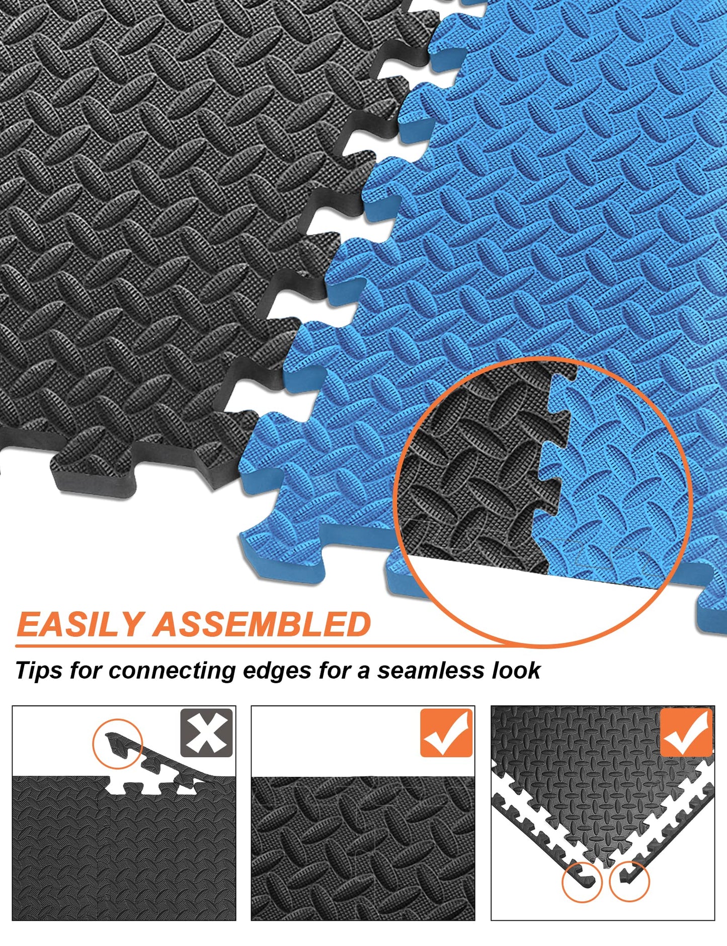 innhom Gym Flooring Gym Mats Exercise Mat for Floor Workout Mat Foam Floor Tiles for Home Gym Equipment Garage, 12 Black and 12 Blue