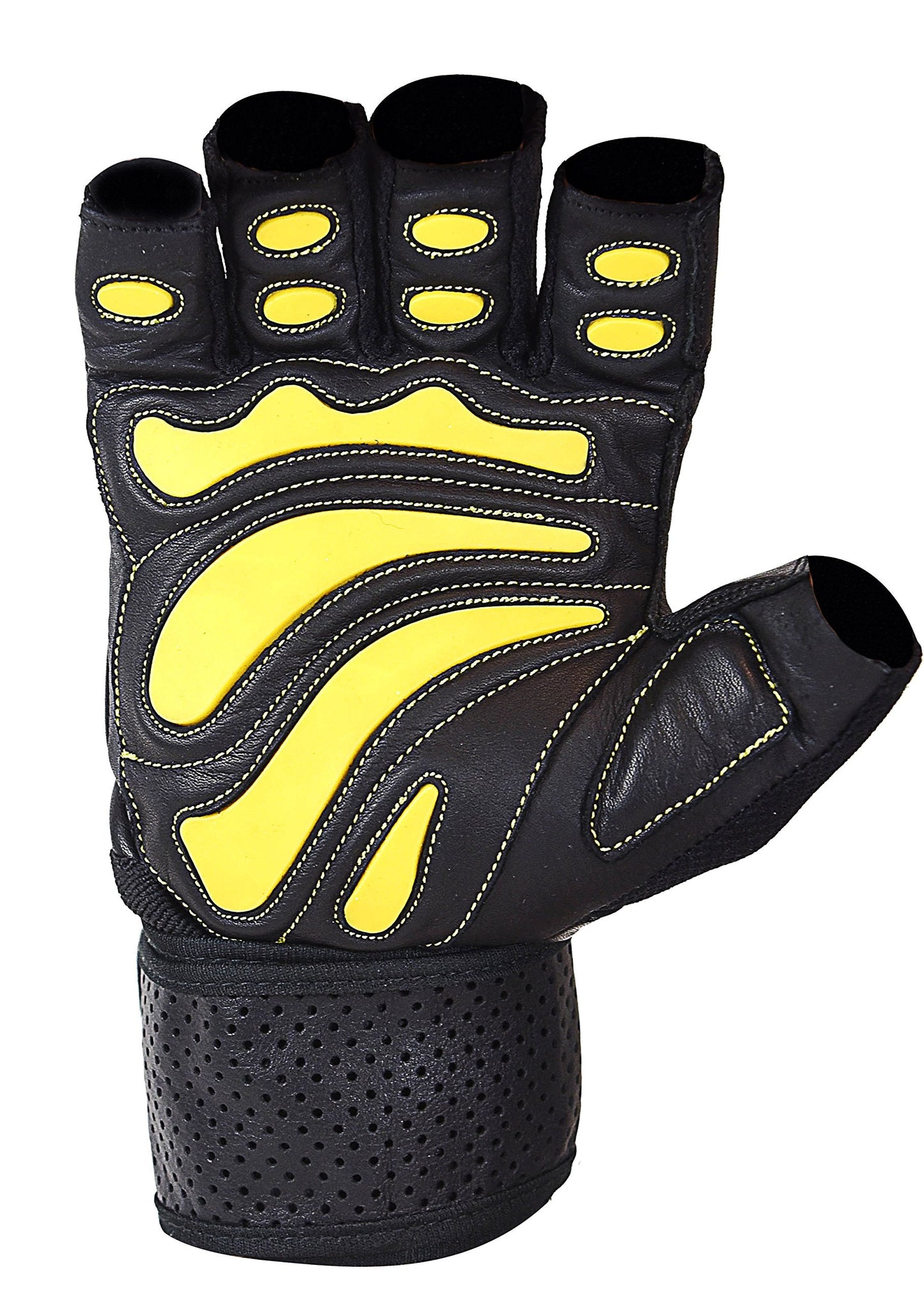 Elite Leather Gym Gloves with Built in 2" Wide Wrist Wraps Best Leather Glove Design for Weight Power Lifting Bodybuilding & Strength Training Workout Exercises (Yellow, Medium)