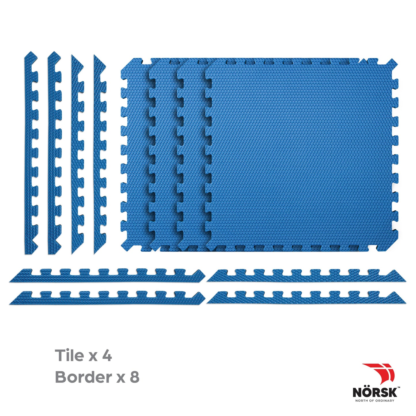Norsk Reversible Gym Exercise Mats 3/4" Thick EVA Interlocking Foam Tiles, Perfect Gym Flooring for Home Gym, 20 Tiles & 40 Trim Pieces, 80 Sq. Ft. 24"x24", Dazzling Blue/Black